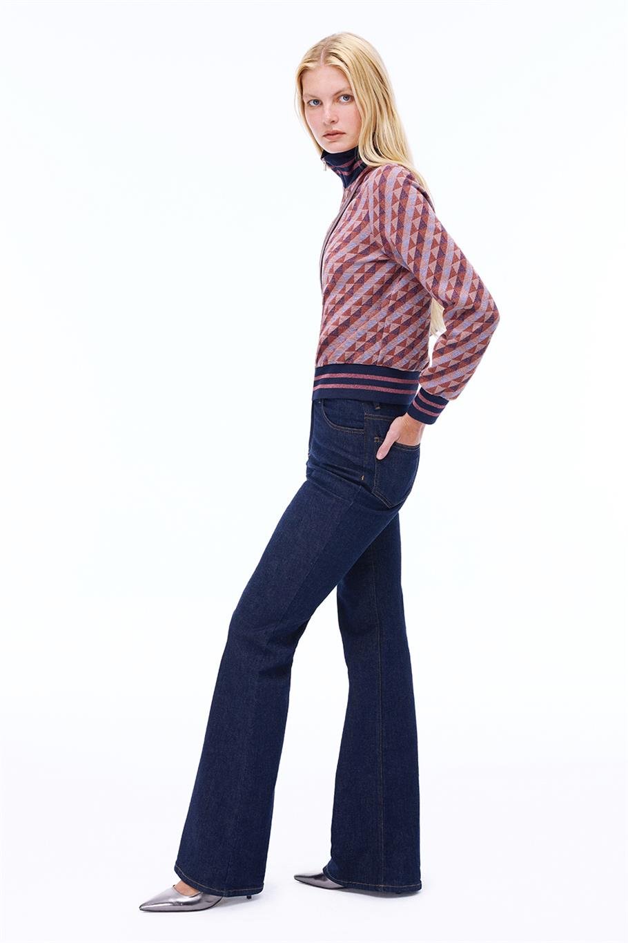 Alcors Slim Fit Geometrik Desen Standart Boy Takma Kol Yarım Dik Yaka Bordo Mont