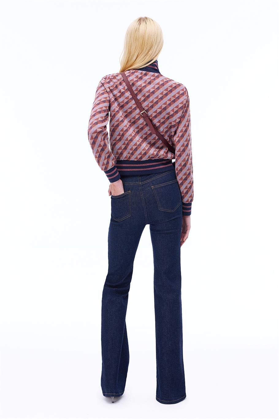 Alcors Slim Fit Geometrik Desen Standart Boy Takma Kol Yarım Dik Yaka Bordo Mont