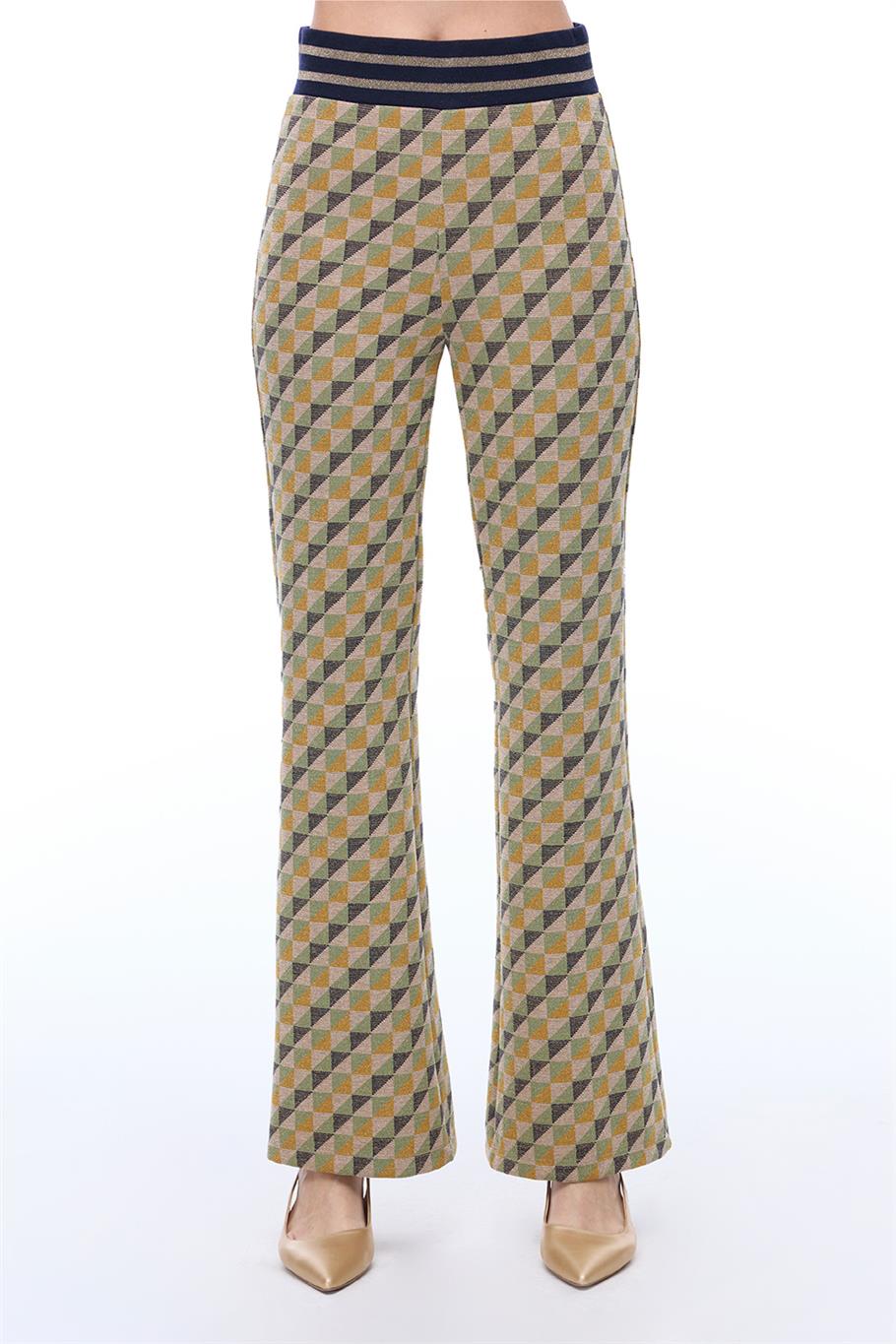 Alcors Slim Fit Geometrik Desen Uzun Boy Yesıl Pantolon