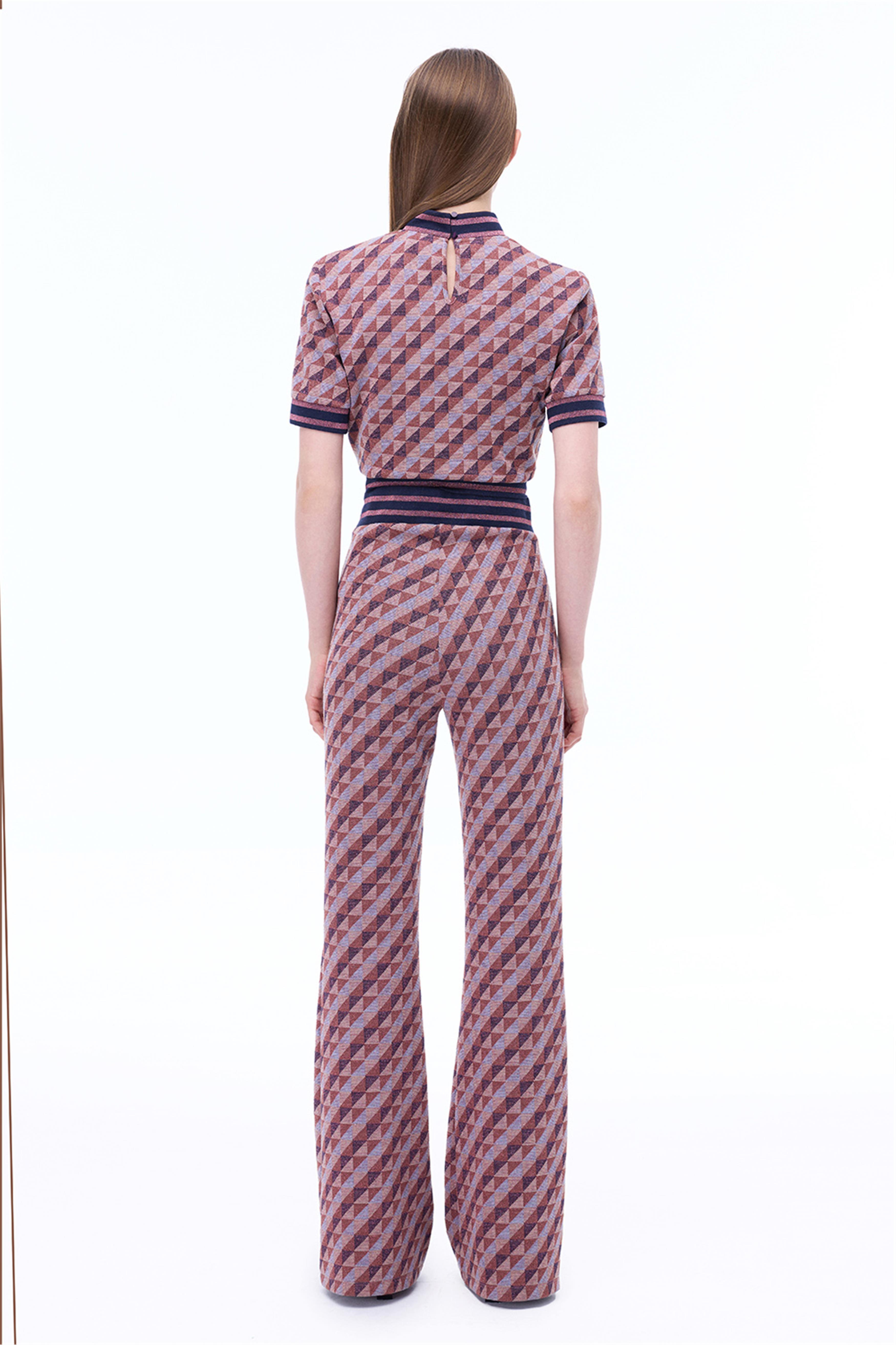 Alcors Slim Fit Geometrik Desen Uzun Boy Bordo Pantolon