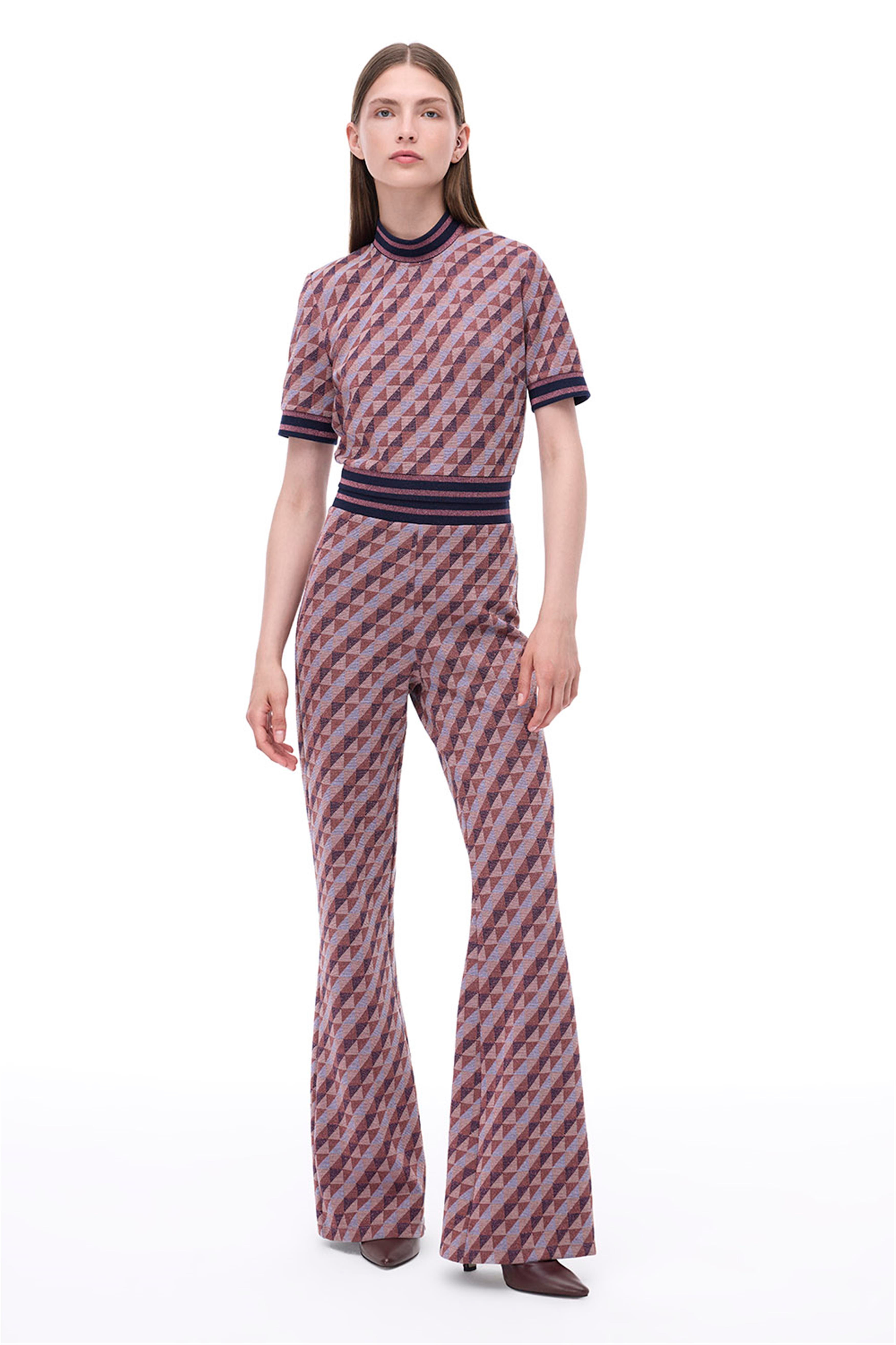 Alcors Slim Fit Geometrik Desen Uzun Boy Bordo Pantolon