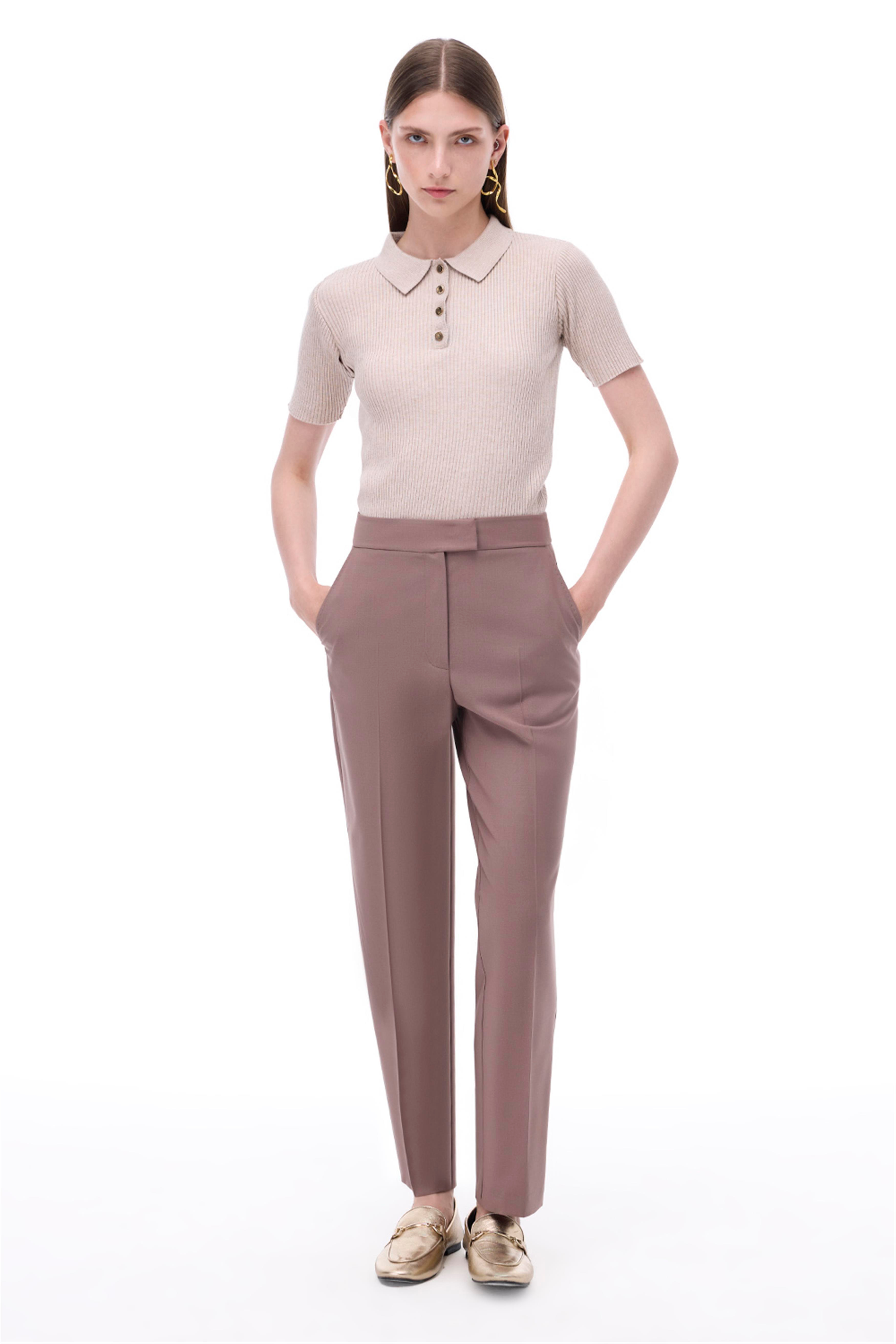 Alfios Regular Fit Bilek Boy Boru Paça Vizon Renk Kadın Pantolon