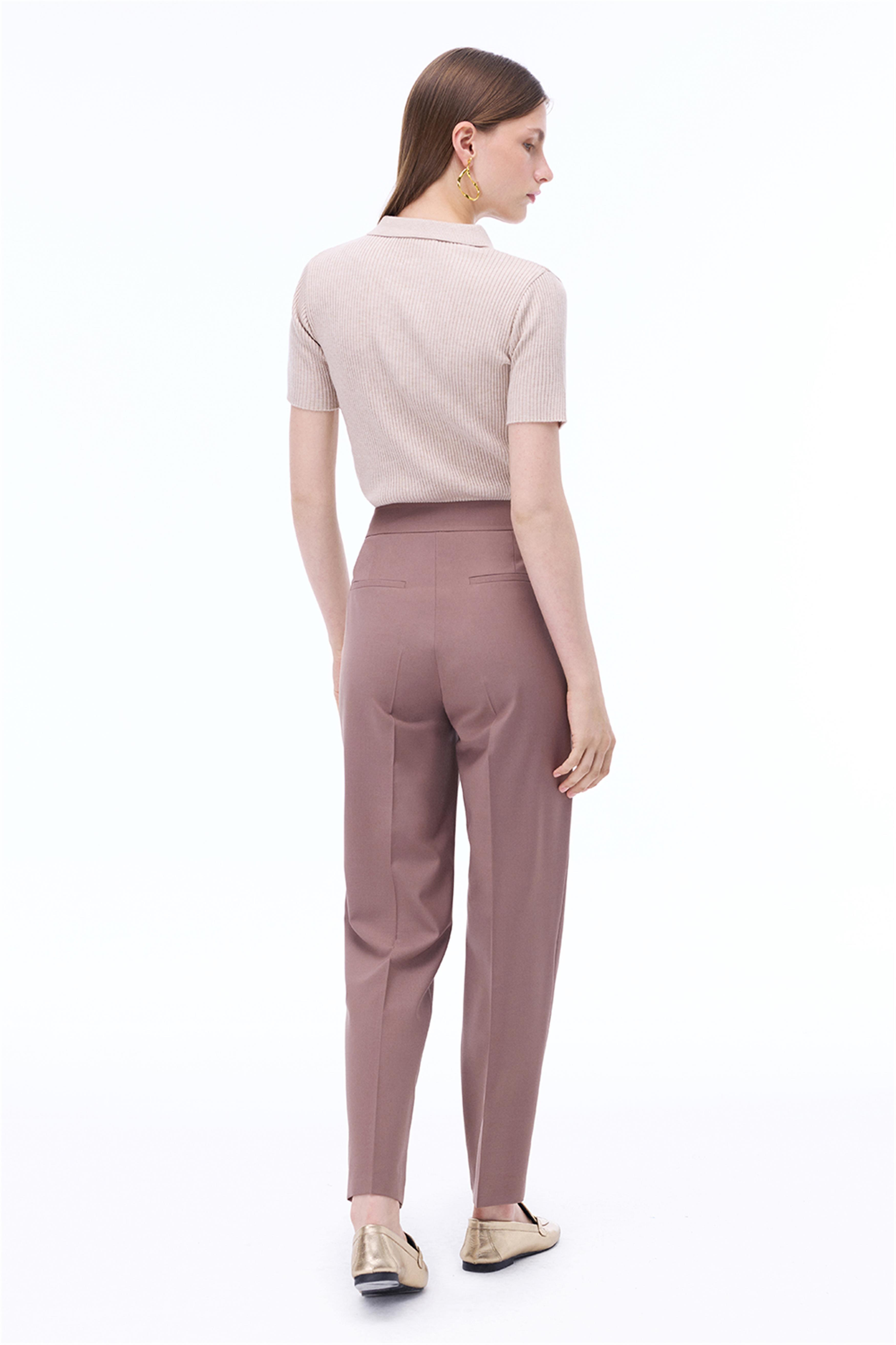 Alfios Regular Fit Bilek Boy Boru Paça Vizon Renk Kadın Pantolon