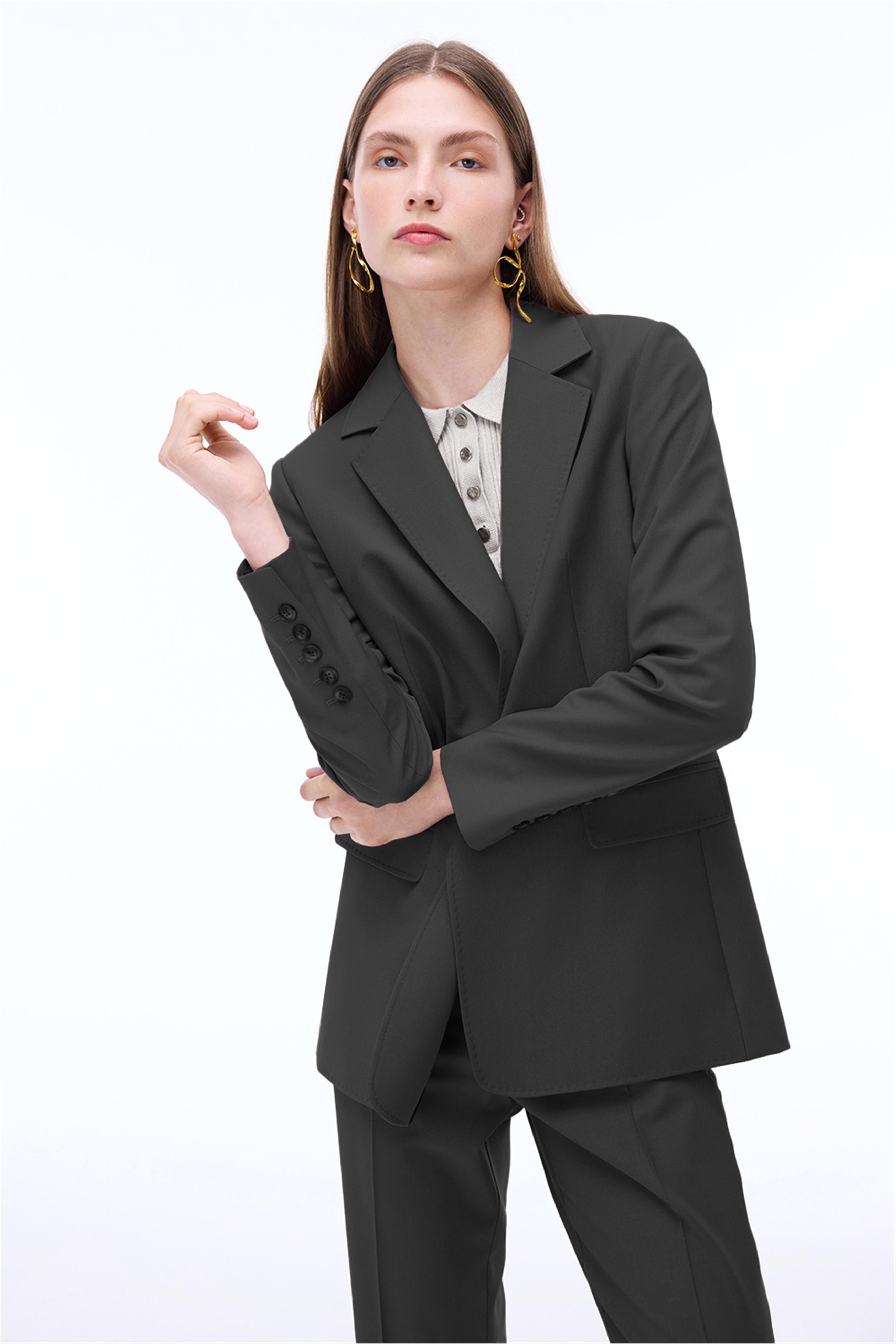 Alfios Regular Fit Standart Boy Takma Kol Ceket Yaka Siyah Ceket