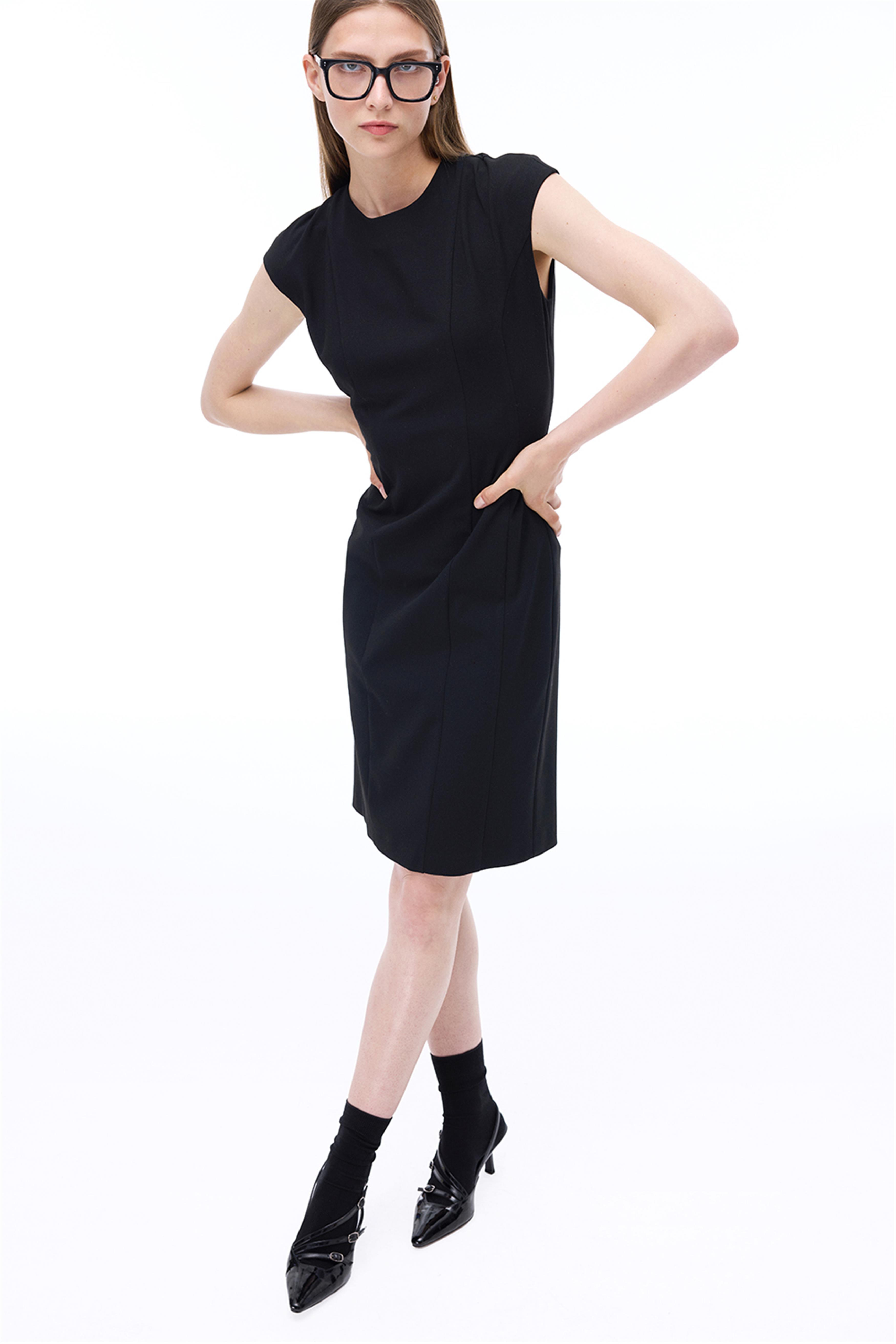 Always Slim Fit Diz Altı Düşük Kollu V-Yaka Siyah Elbise