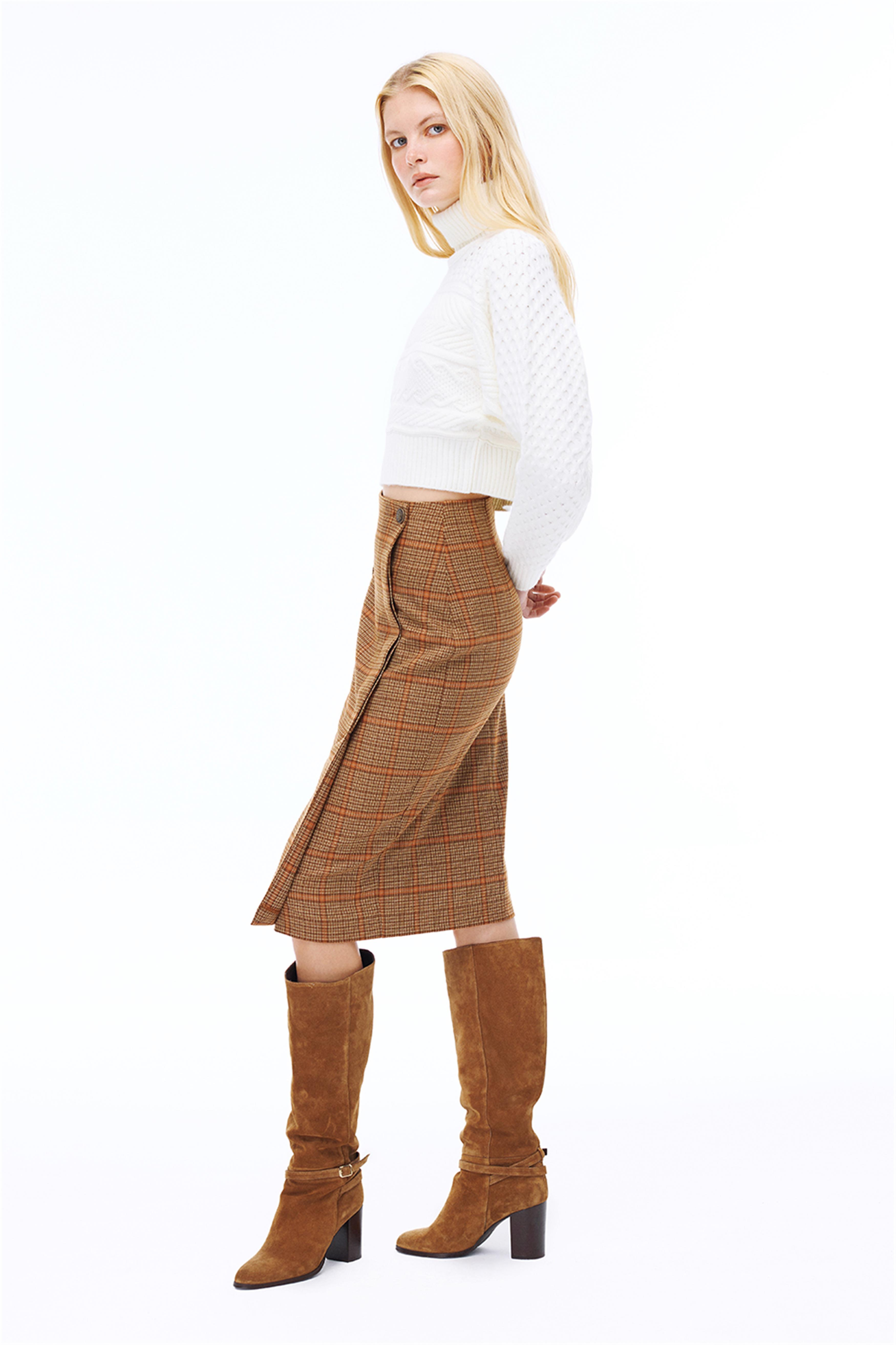 Alyones Regular Fit Ekose Desen Diz Altı Çok Renkli Etek