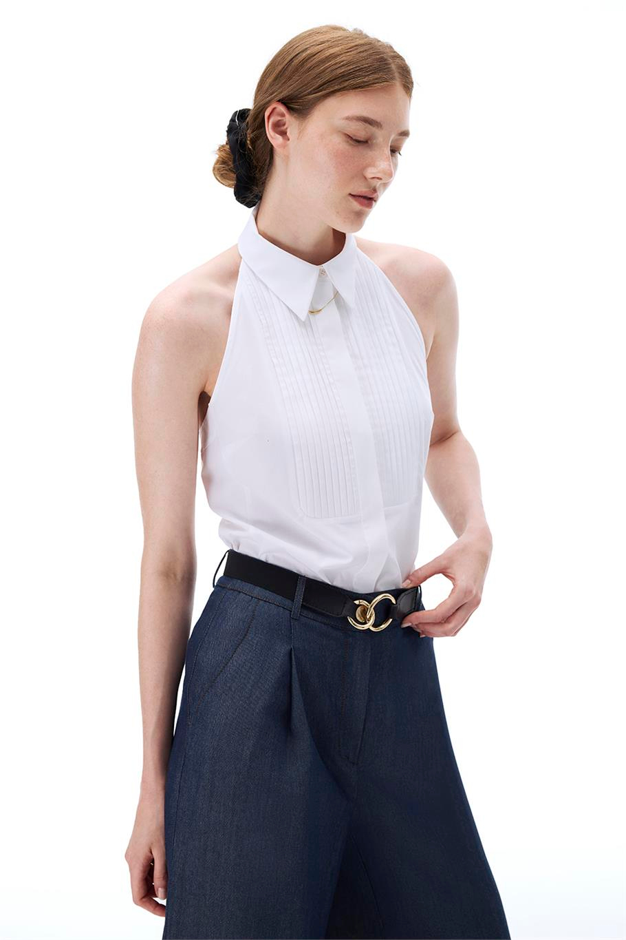 Amelias Slim Fit Standart Boy Sıfır Kol Gömlek Yaka Beyaz Gömlek