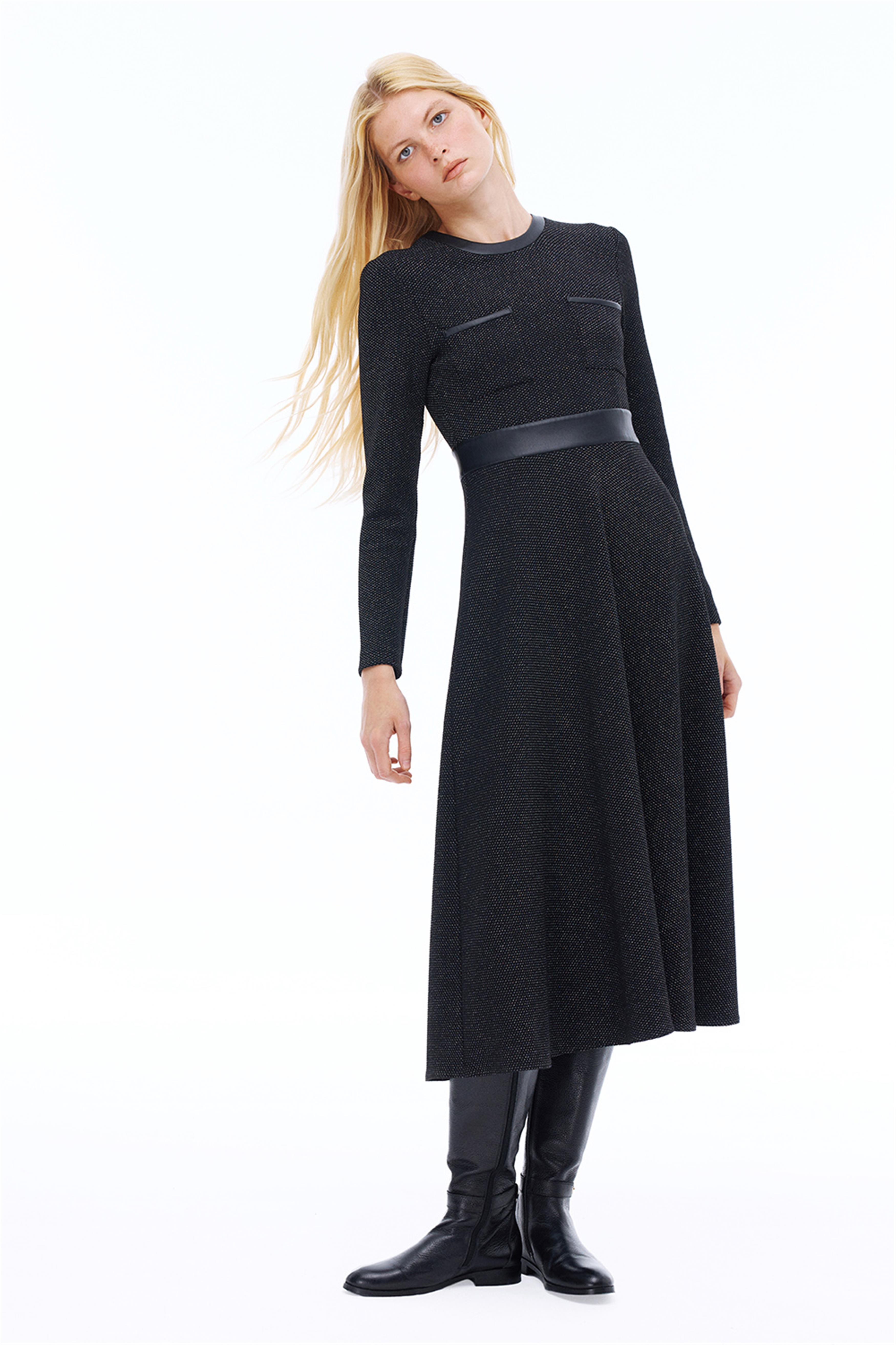 Anderas Regular Fit Midi Boy Takma Kol Bisiklet Yaka Siyah Elbise