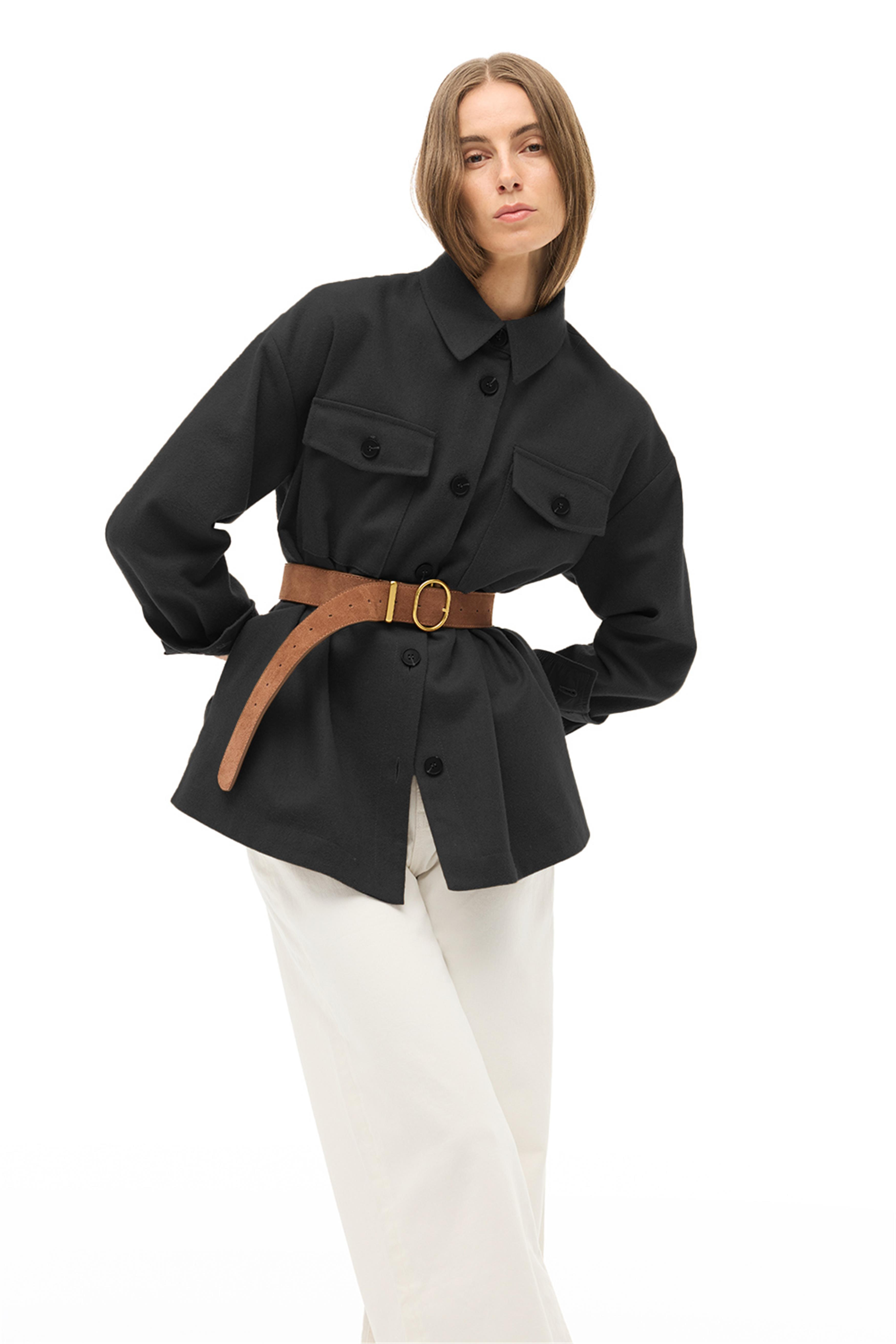 Angels Regular Fit Standart Boy Düşük Kollu Gömlek Yaka Siyah Mont