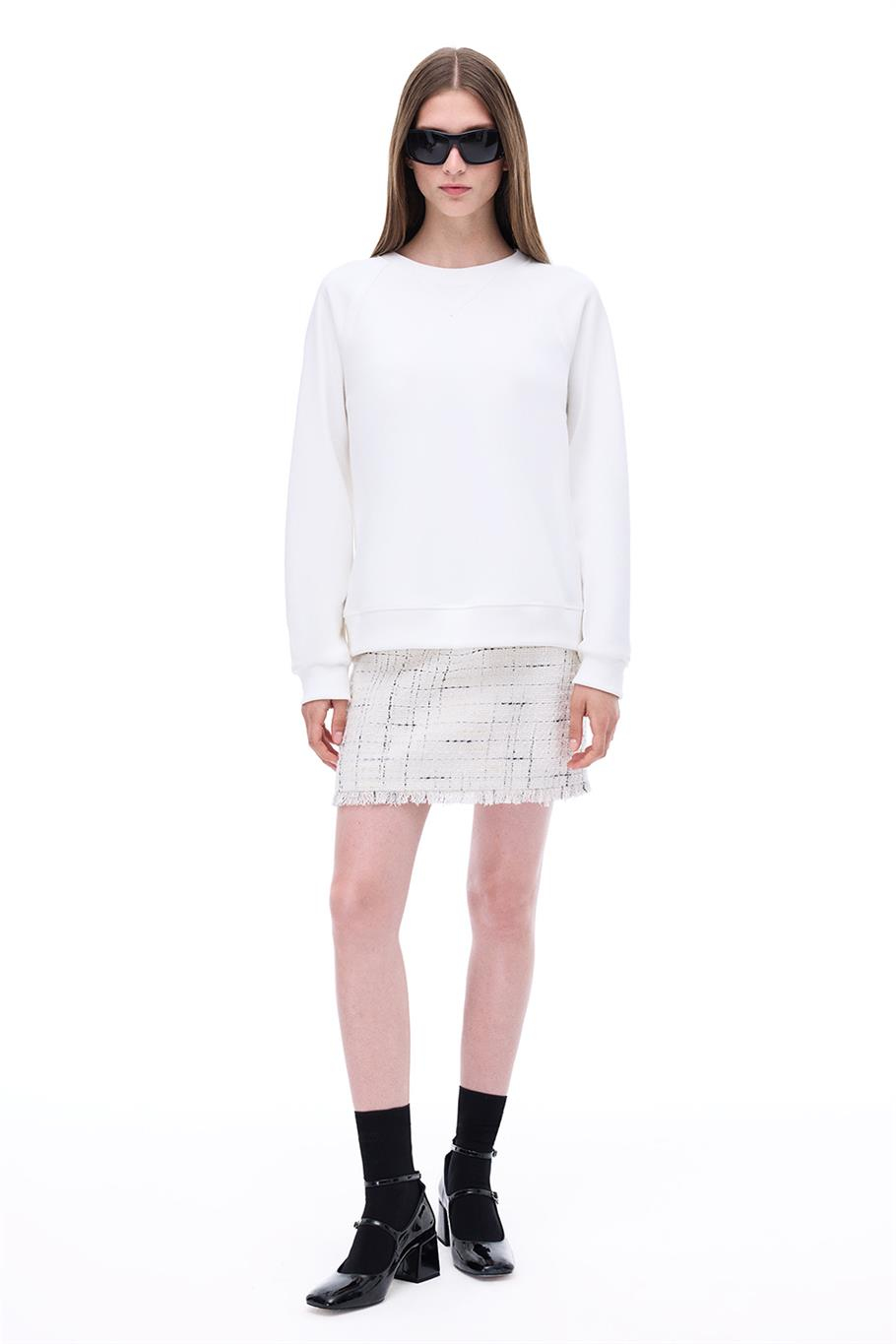 Antors Regular Fit Standart Boy Reglan Kol V-Yaka Ekru Ust