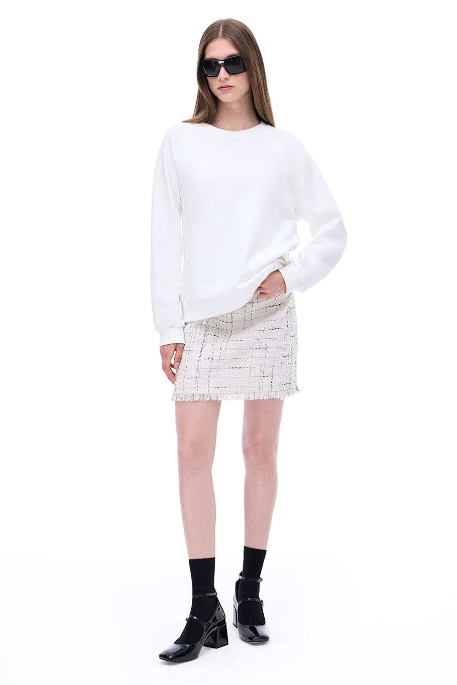 Antors Regular Fit Standart Boy Reglan Kol V-Yaka Ekru Ust