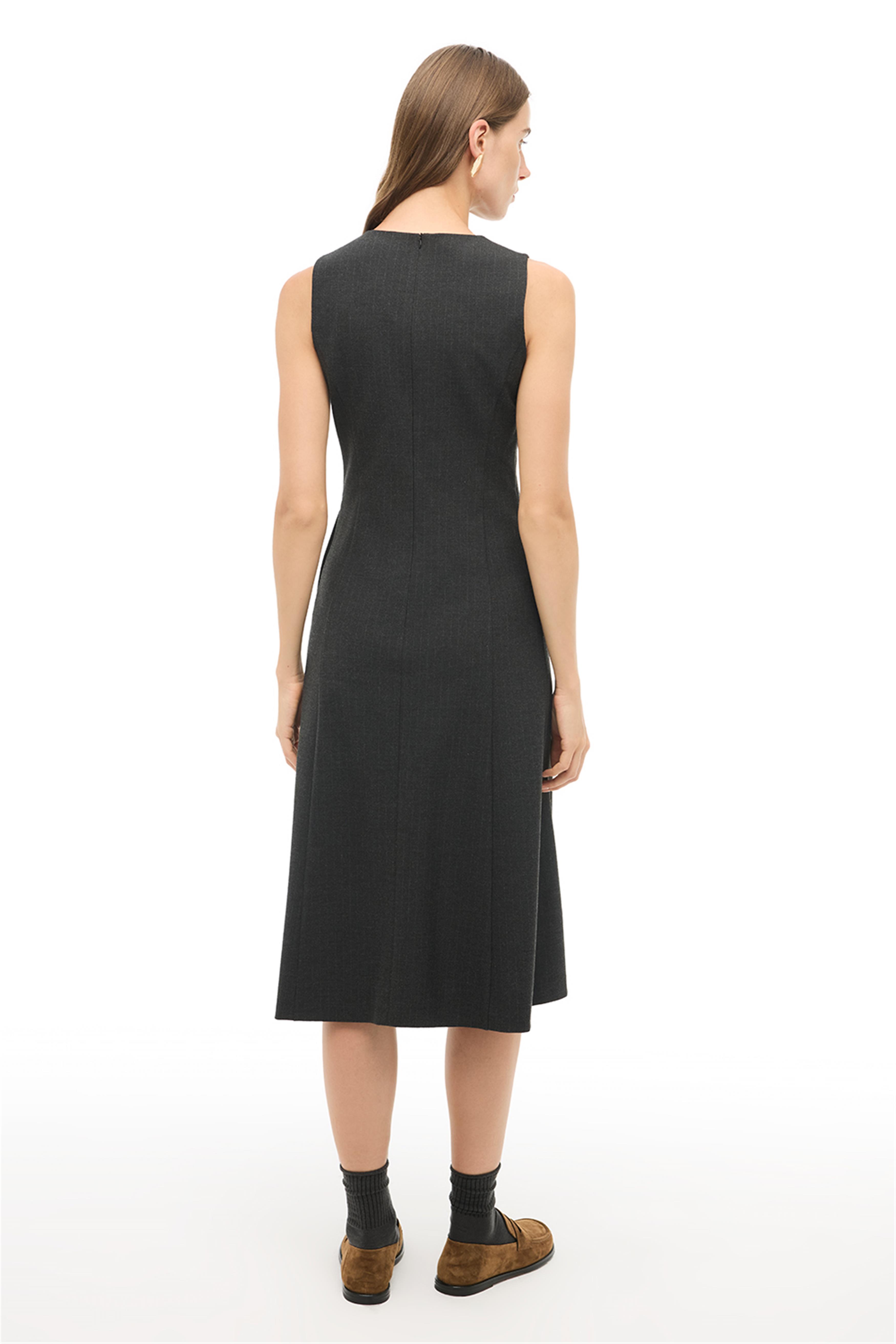 Antrasit Çizgili Midi Elbise