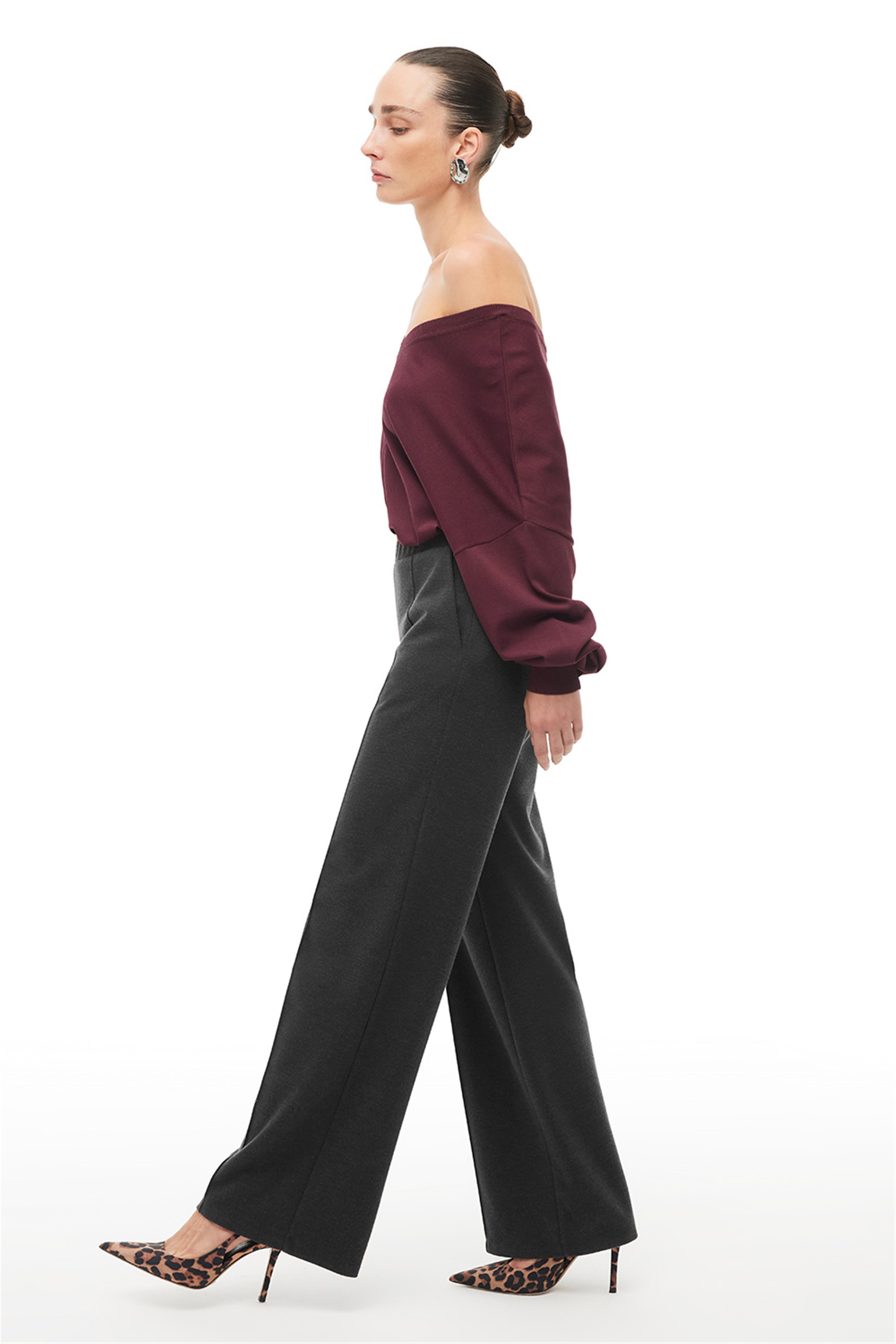 Antrasit Geniş Paça Örme Pantolon