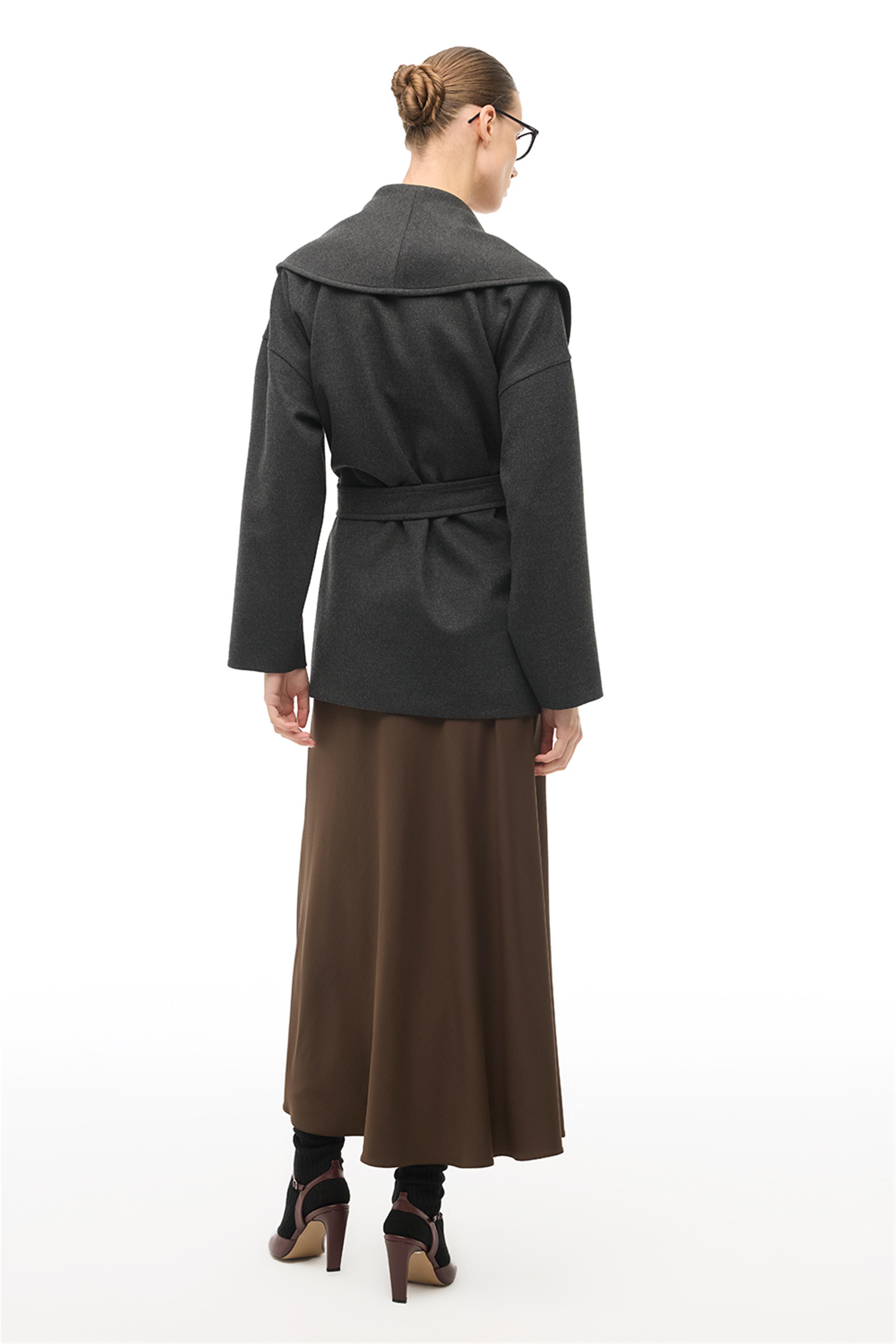 Antrasit Şal Yaka Kuşaklı Kaban