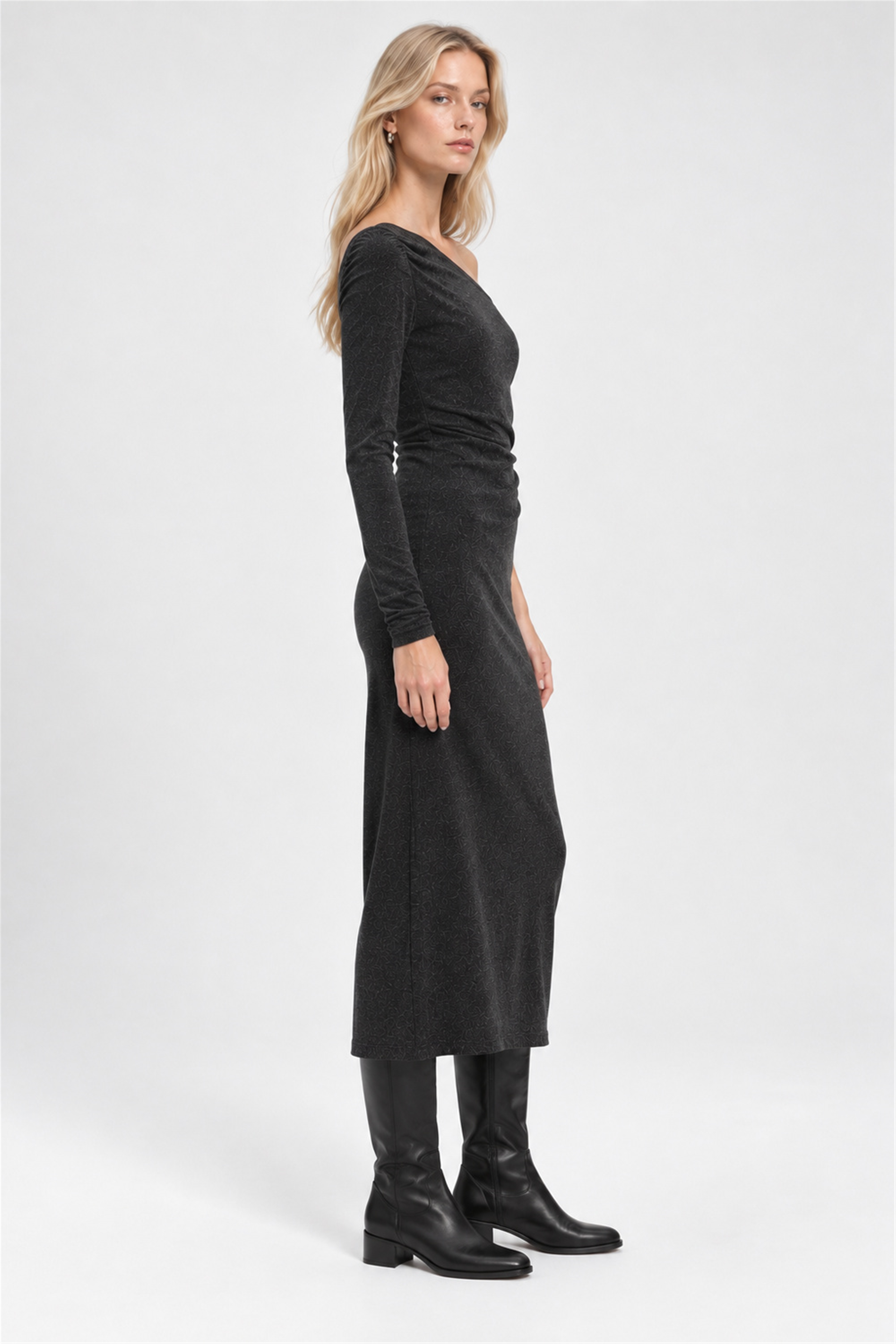 Antrasit Slim Fit Uzun Boy Elbise