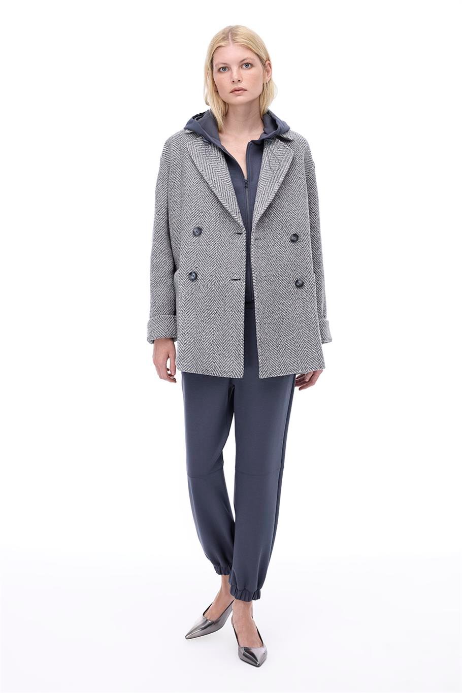 Ardens Regular Fit Kısa Boy Takma Kol Erkek Yaka Gri ekru Kaban