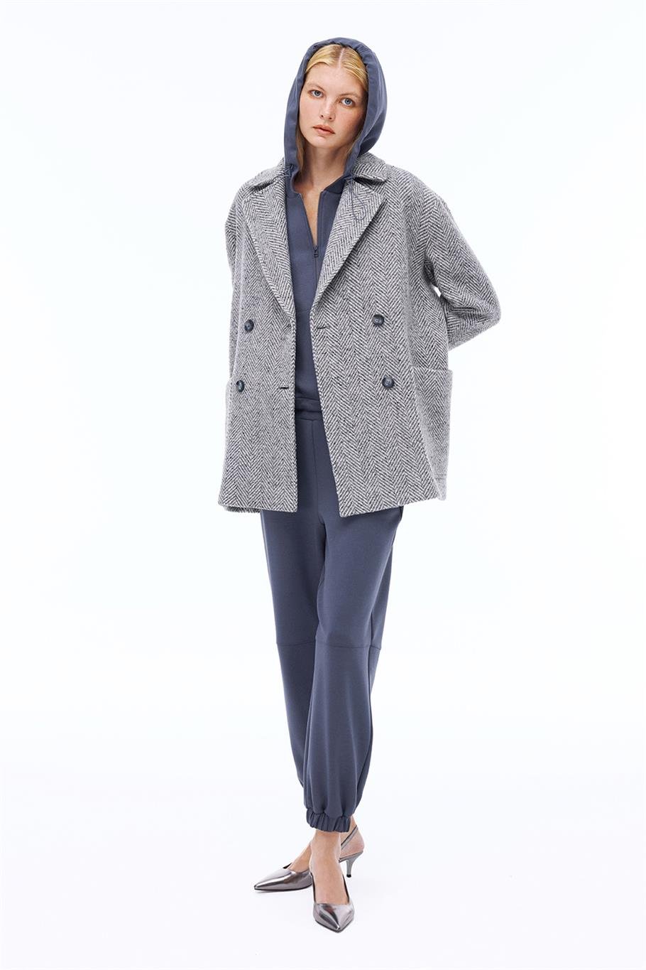 Ardens Regular Fit Kısa Boy Takma Kol Erkek Yaka Gri ekru Kaban