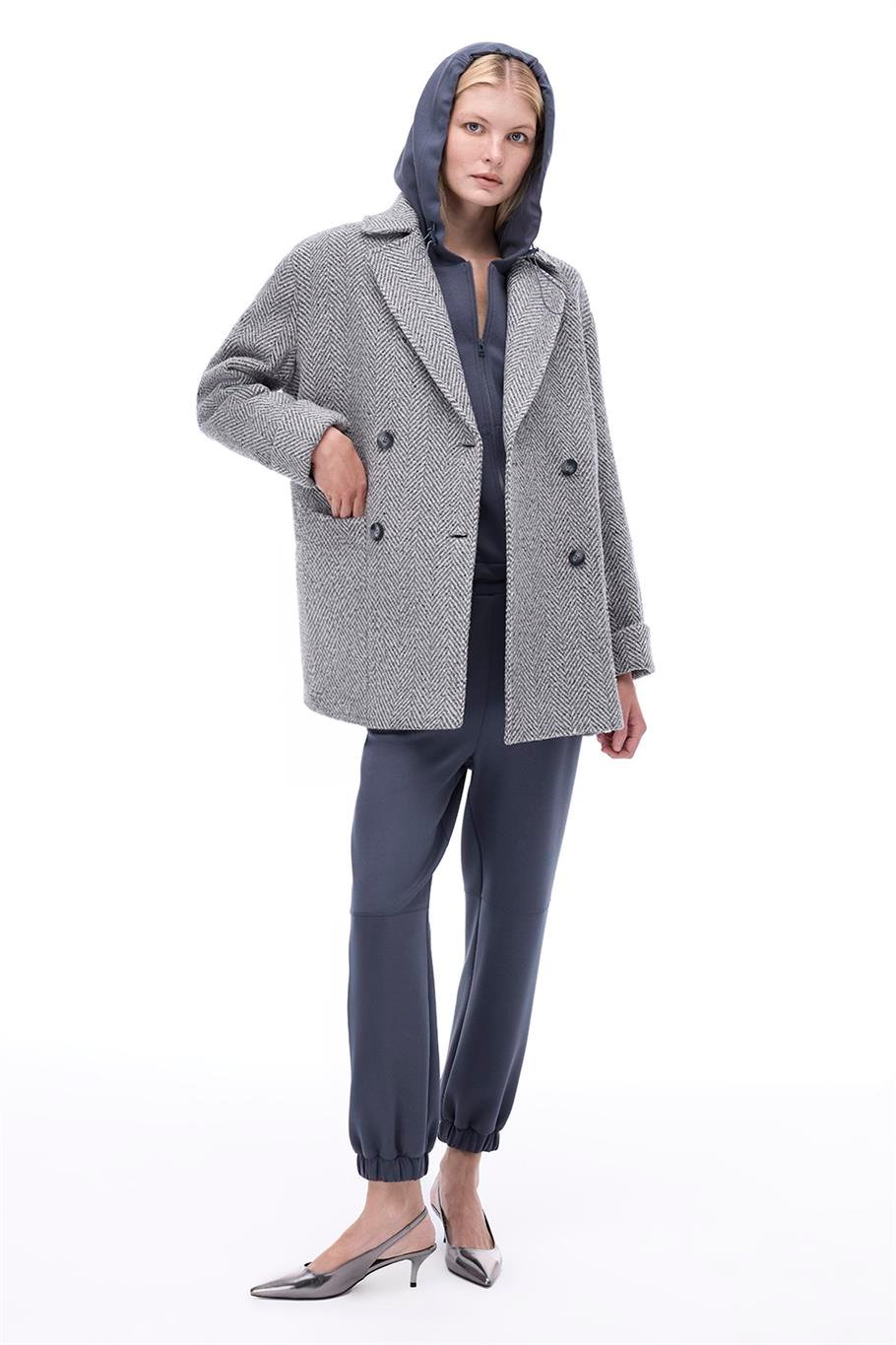 Ardens Regular Fit Kısa Boy Takma Kol Erkek Yaka Gri ekru Kaban