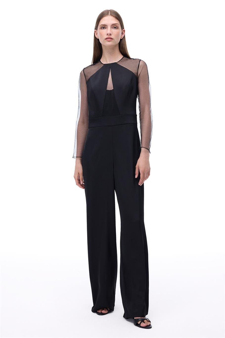 Arians Regular Fit Standart Boy Takma Kol Bisiklet Yaka Siyah Tulum