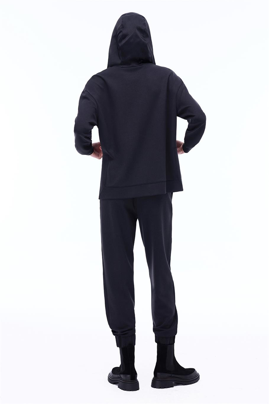 Arnes Regular Fit Diz Boy Düşük Kollu Kapüşonlu Siyah Mont