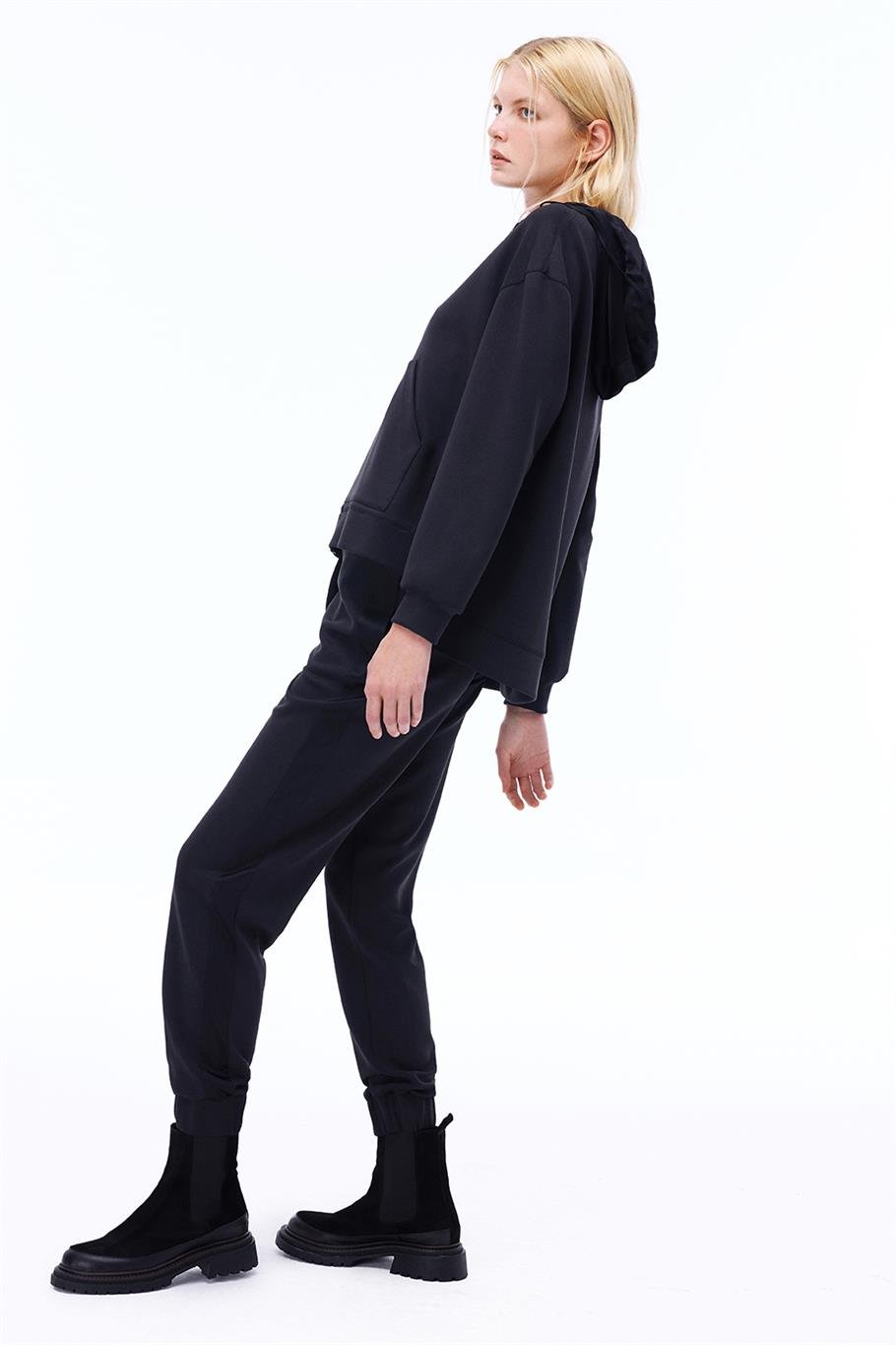 Arnes Regular Fit Diz Boy Düşük Kollu Kapüşonlu Siyah Mont