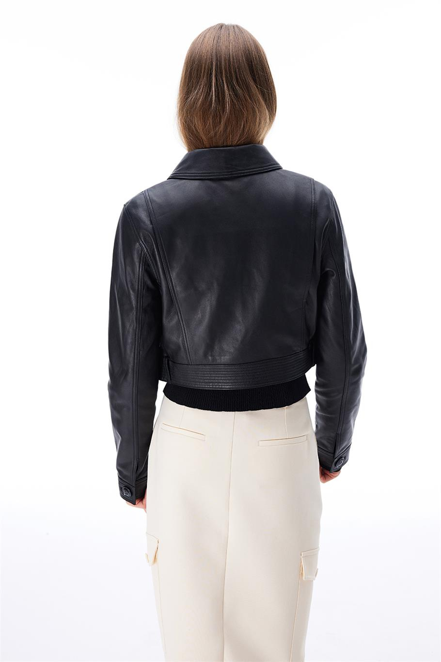 Aurens Slim Fit Kısa Boy Takma Kol Gömlek Yaka Siyah Ceket