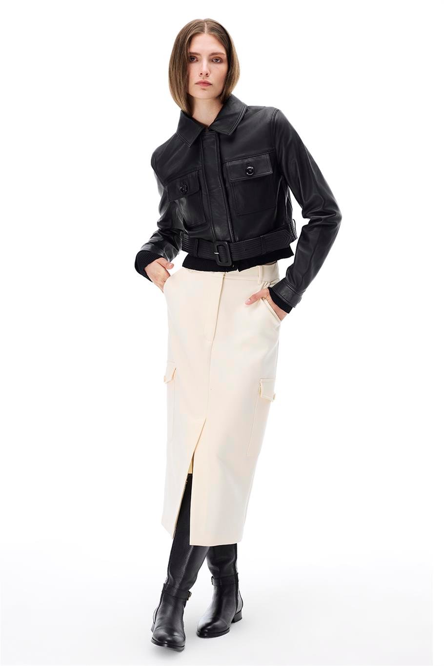 Aurens Slim Fit Kısa Boy Takma Kol Gömlek Yaka Siyah Ceket