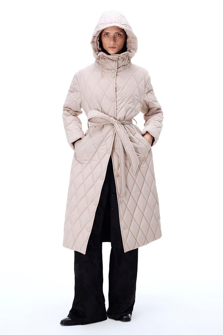 Awans Regular Fit Diz Altı Takma Kol Hakim Yaka Bej Mont