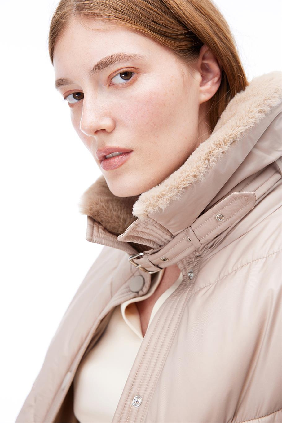 Awans Regular Fit Diz Boy Takma Kol Gömlek Yaka Acık deve tuyu Mont