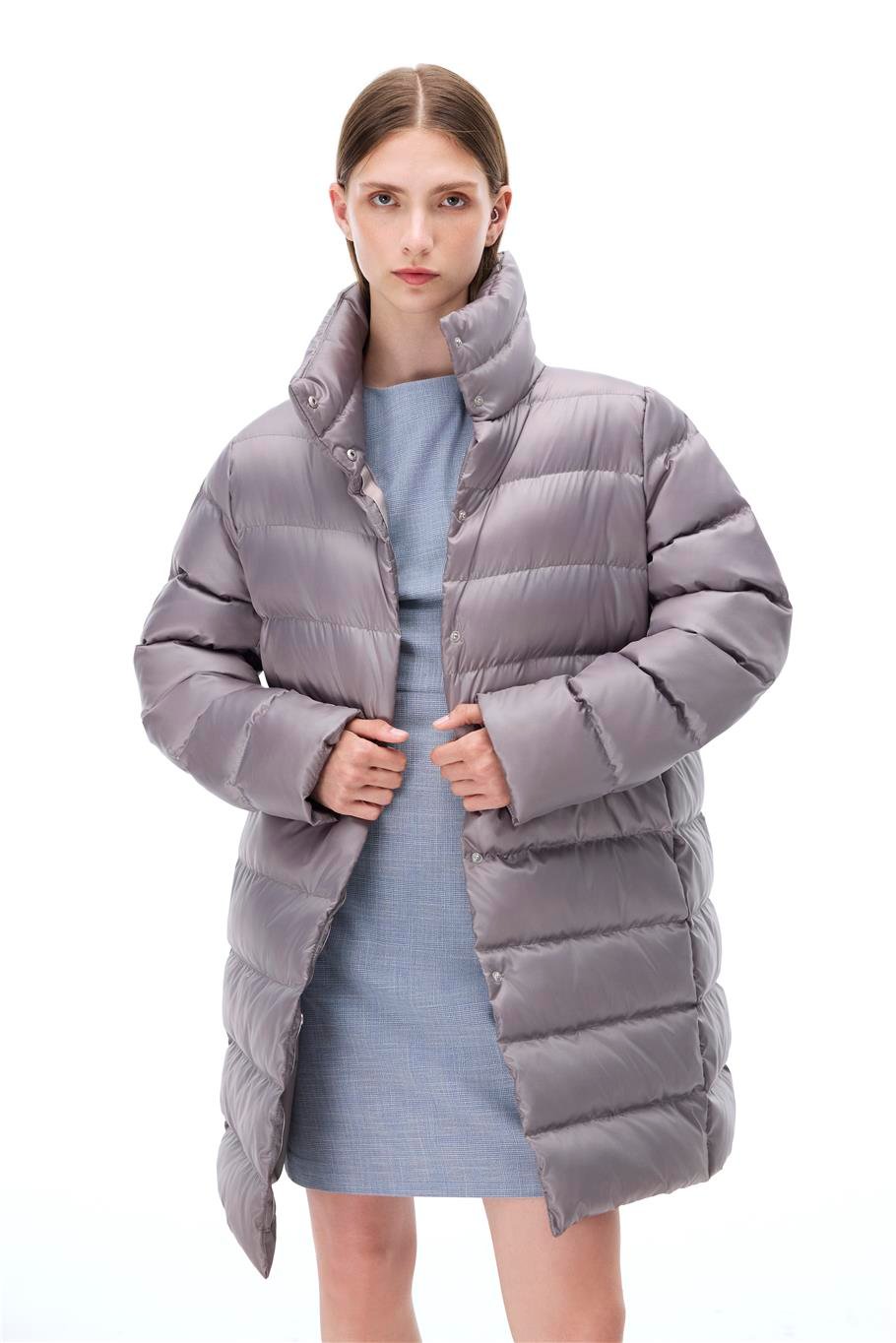 Awans Regular Fit Diz Üstü Takma Kol Hakim Yaka Gri Mont