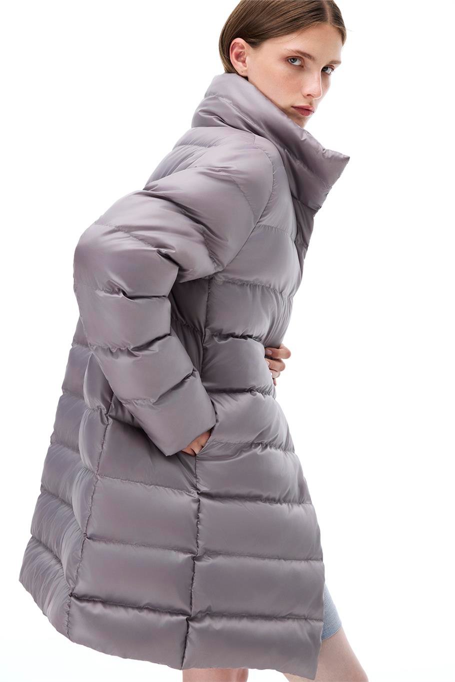 Awans Regular Fit Diz Üstü Takma Kol Hakim Yaka Gri Mont