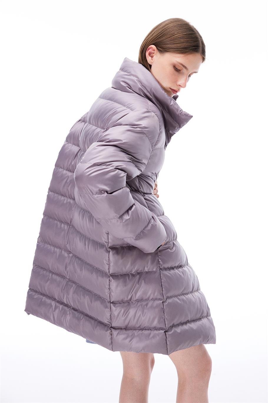 Awans Regular Fit Diz Üstü Takma Kol Hakim Yaka Gri Mont