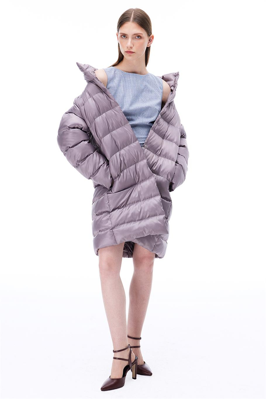 Awans Regular Fit Diz Üstü Takma Kol Hakim Yaka Gri Mont