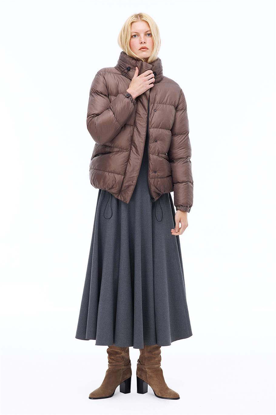 Awans Regular Fit Kısa Boy Takma Kol Hakim Yaka Vizon Mont