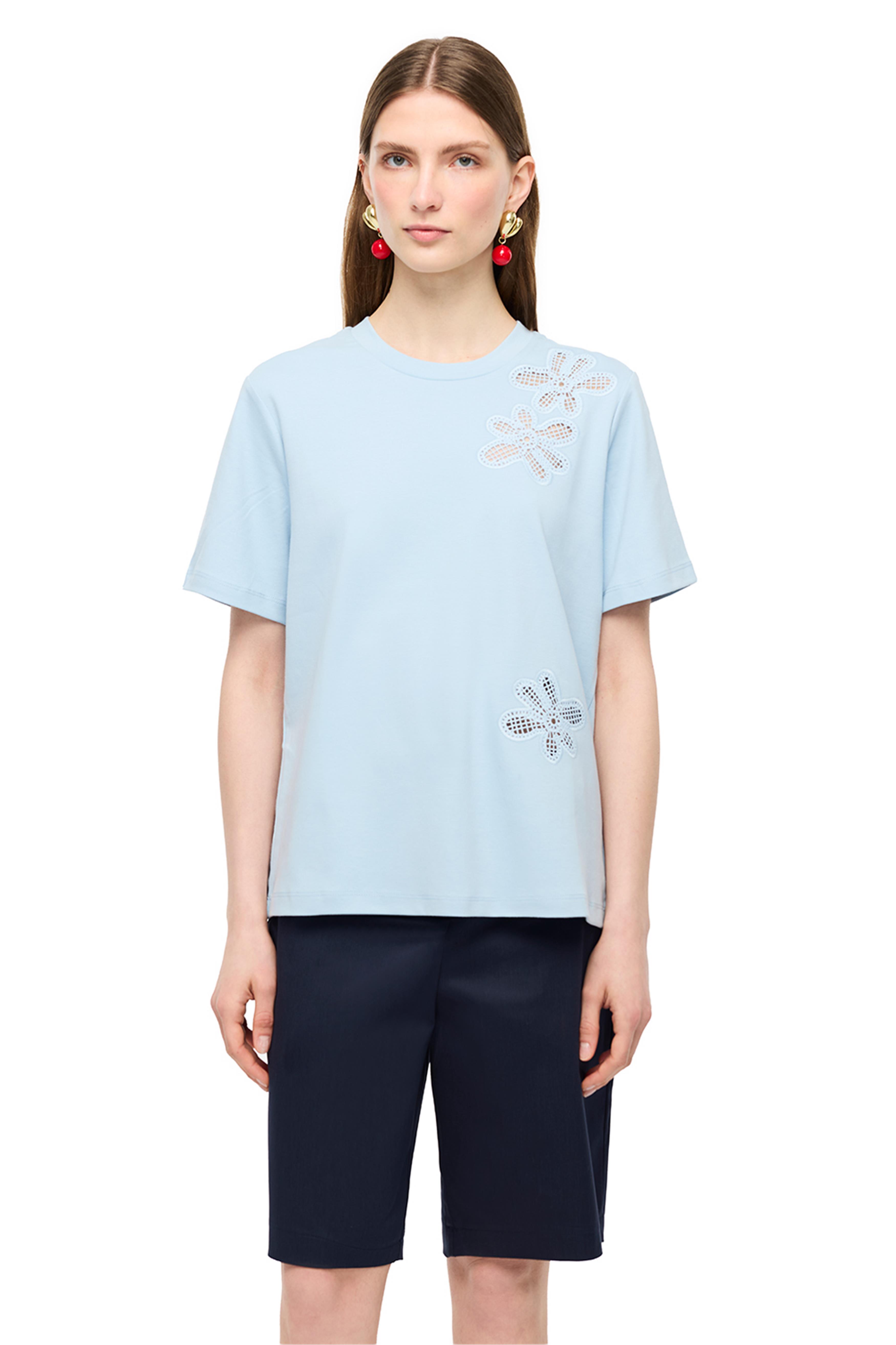 Bebe Mavisi Çizgili Bisiklet Yaka Pamuklu Tişört