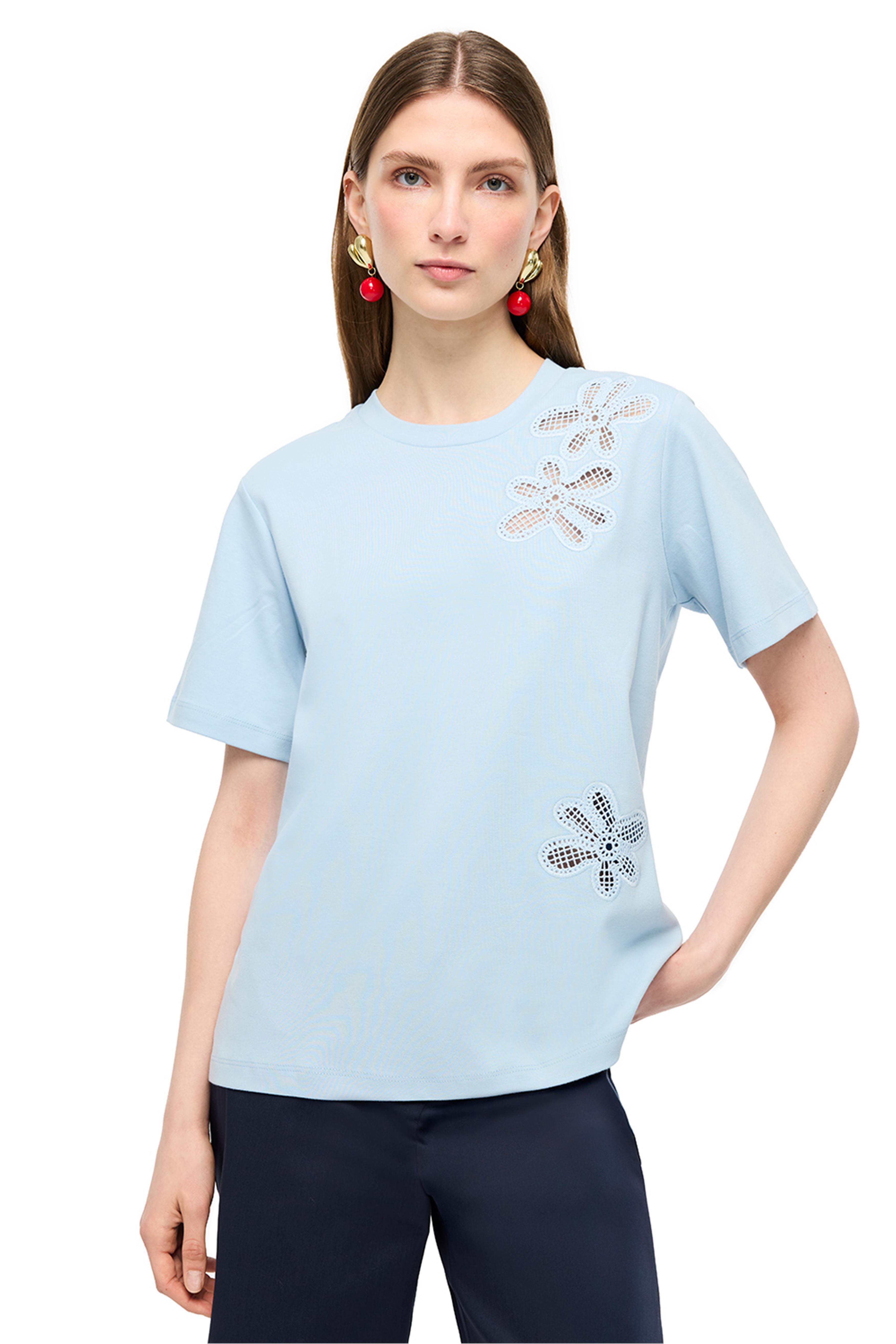 Bebe Mavisi Çizgili Bisiklet Yaka Pamuklu Tişört