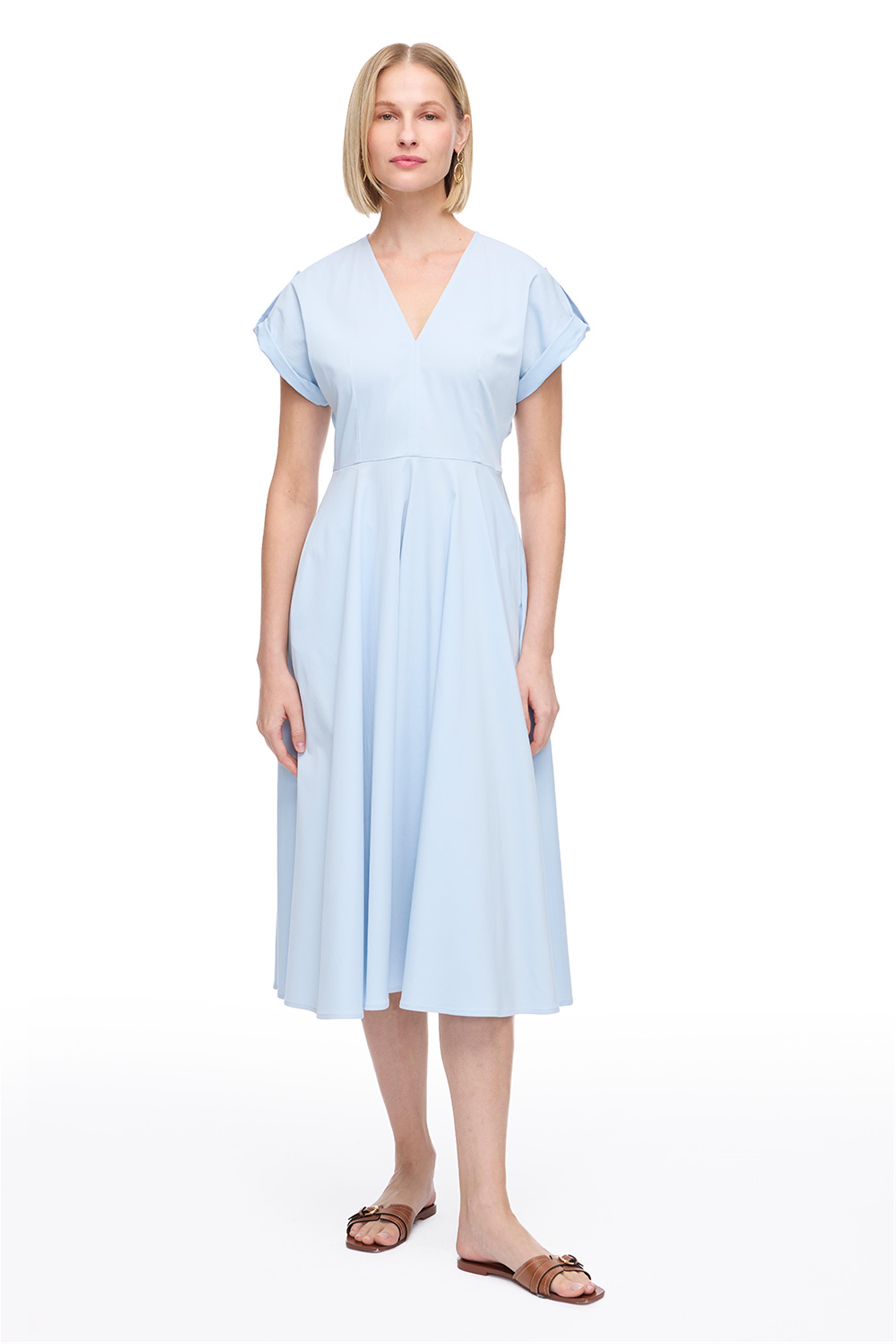 Bebe Mavisi V Yaka Rahat Kalıp Pamuklu Elbise