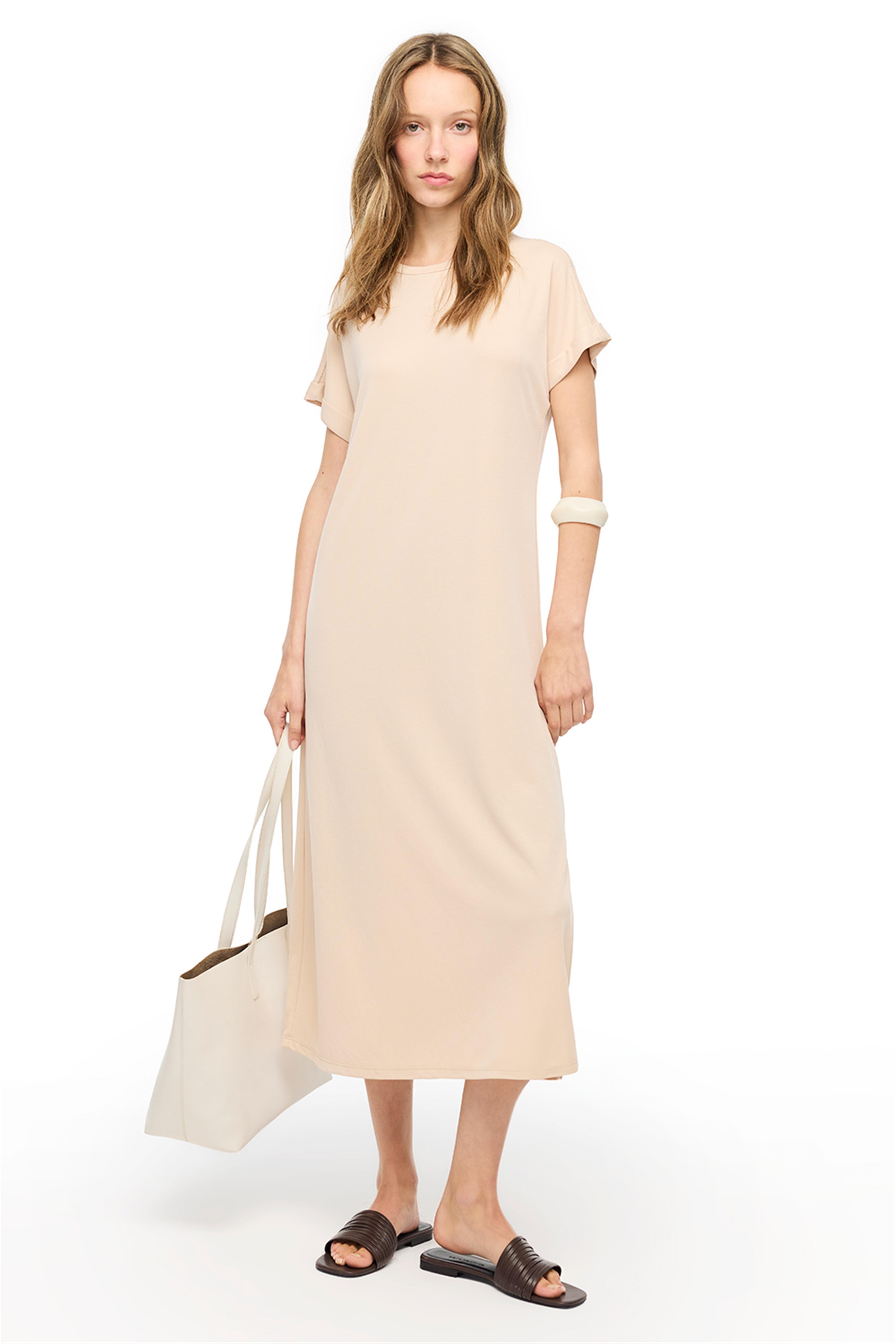 Bej Dinos Regular Fit Diz Altı Elbise