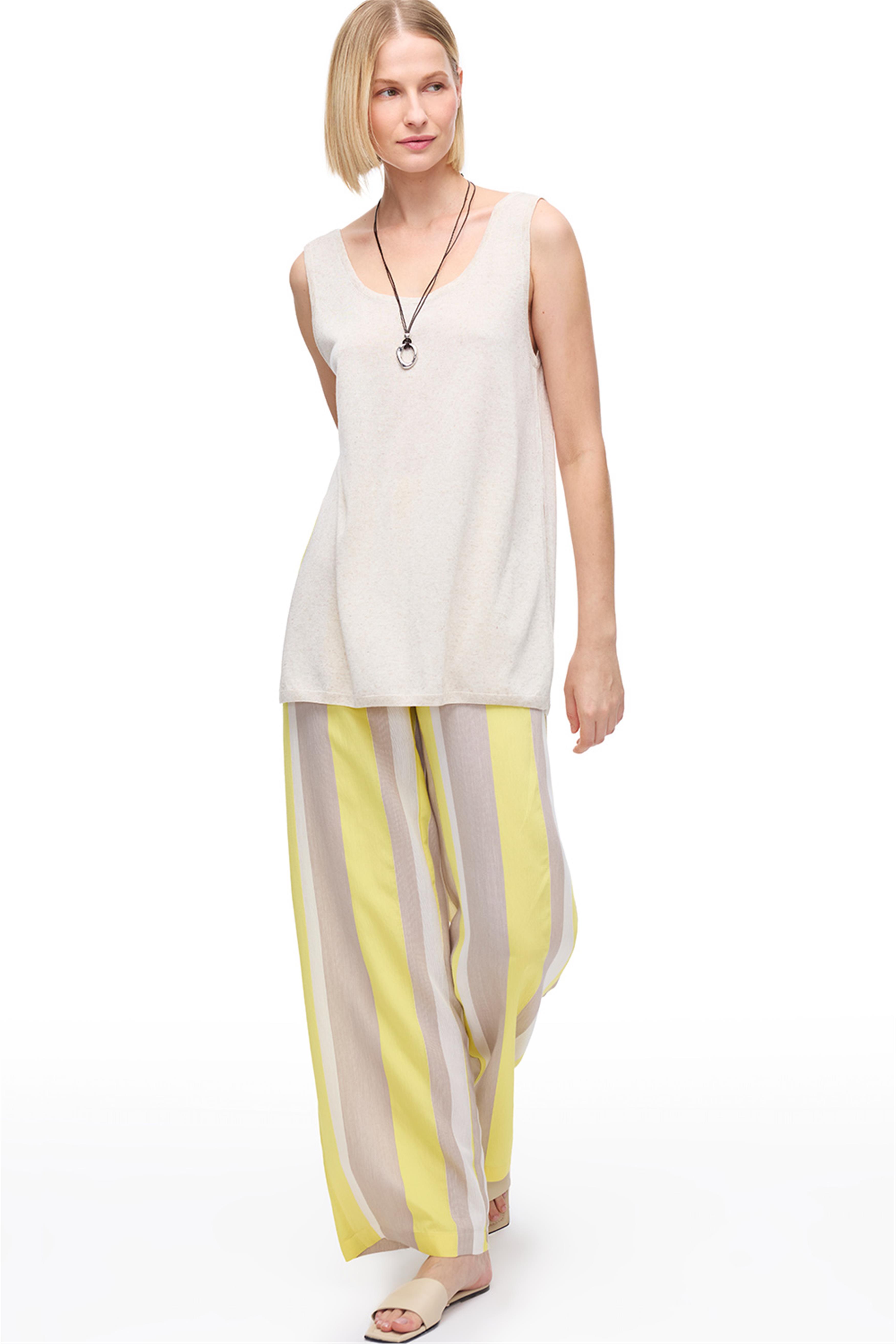 Bej Keten Karışımlı Triko Bluz