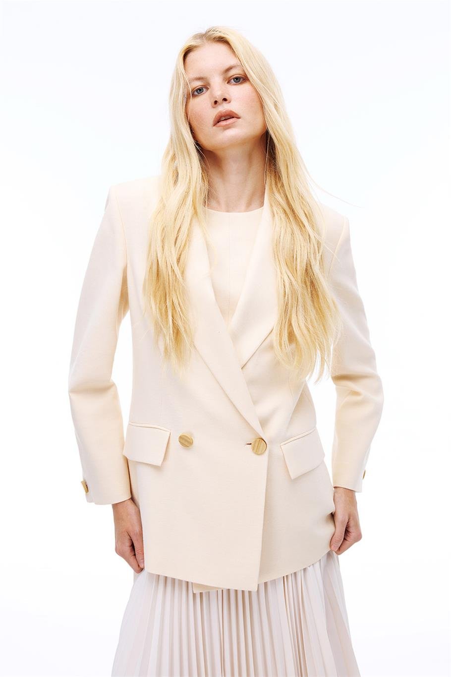 Bej Klasik Yaka Ceket