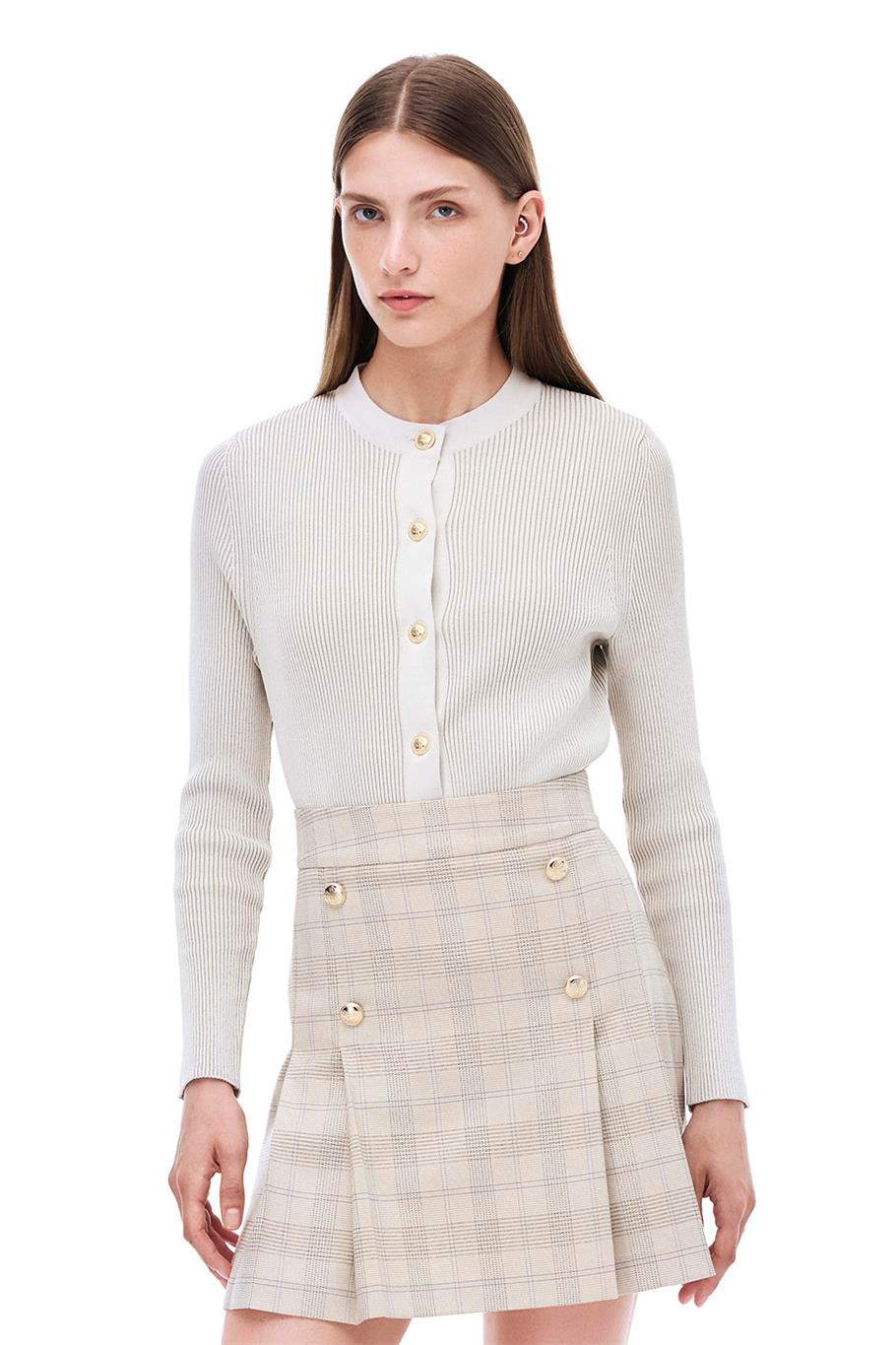 Bej Triko Slim Fit Bisiklet Yaka Triko Hırka