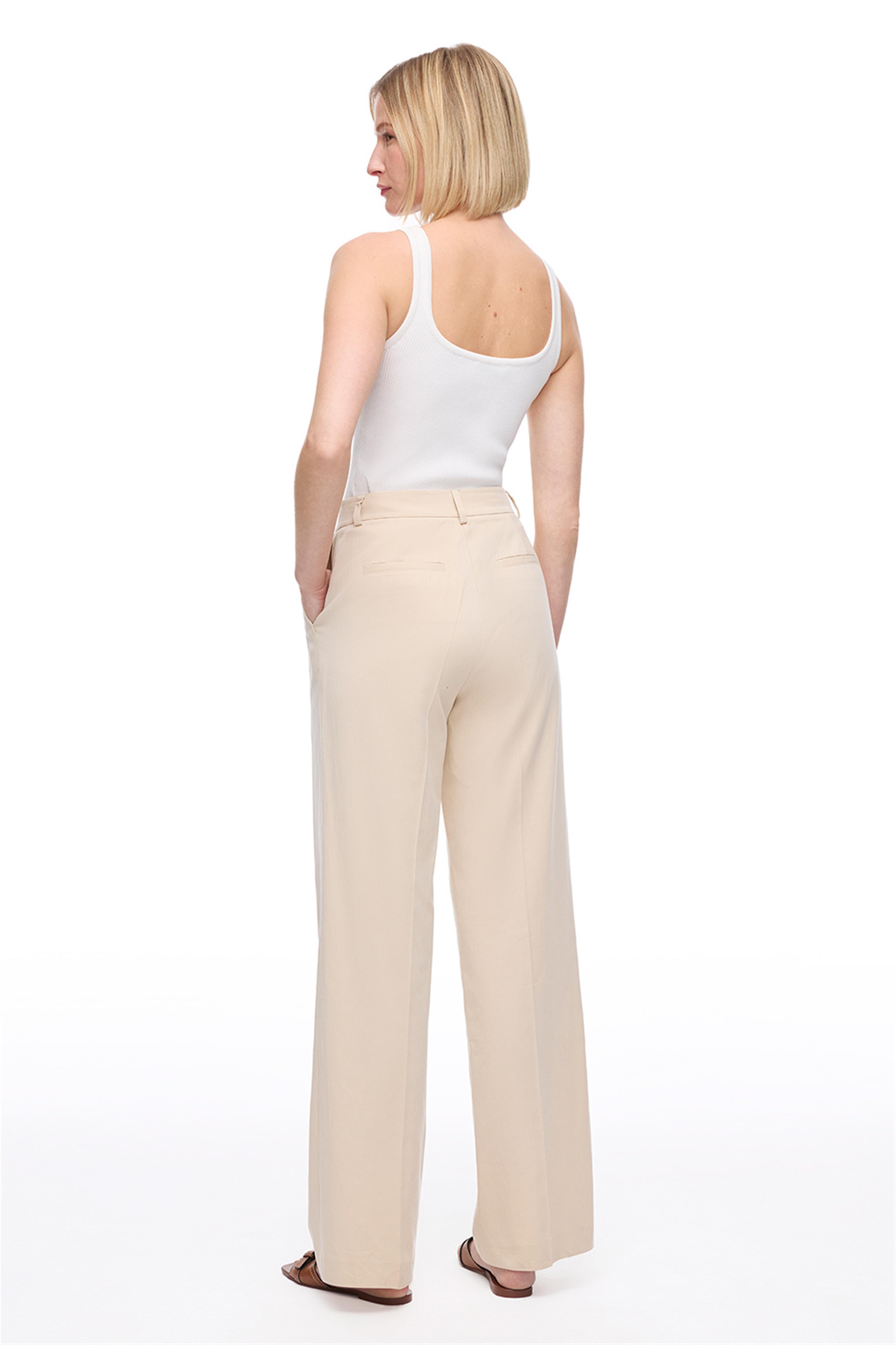 Bej Yüksek Bel Geniş Paça Pantolon