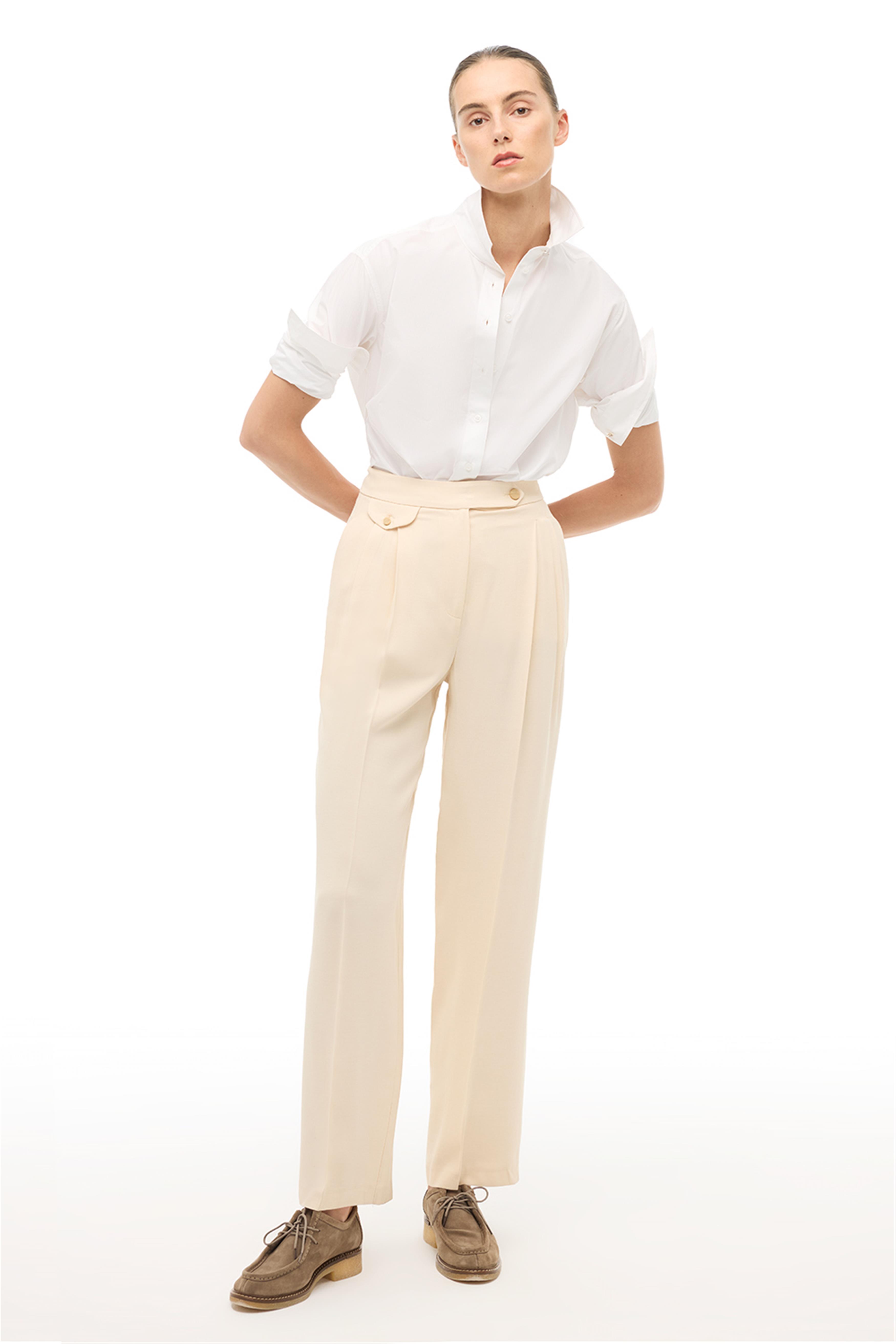 Bej Yüksek Bel Geniş Paça Pantolon