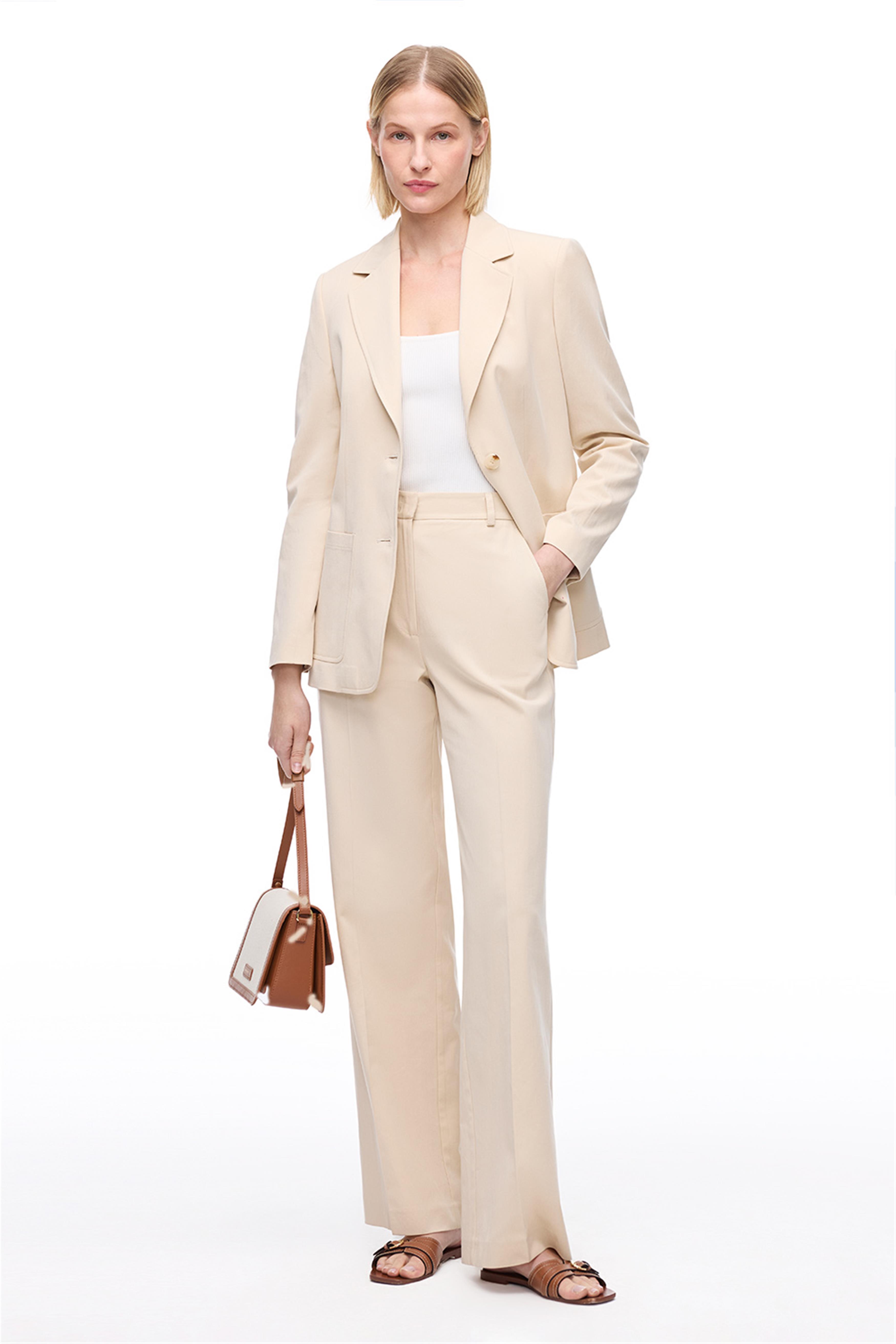 Bej Yüksek Bel Geniş Paça Pantolon