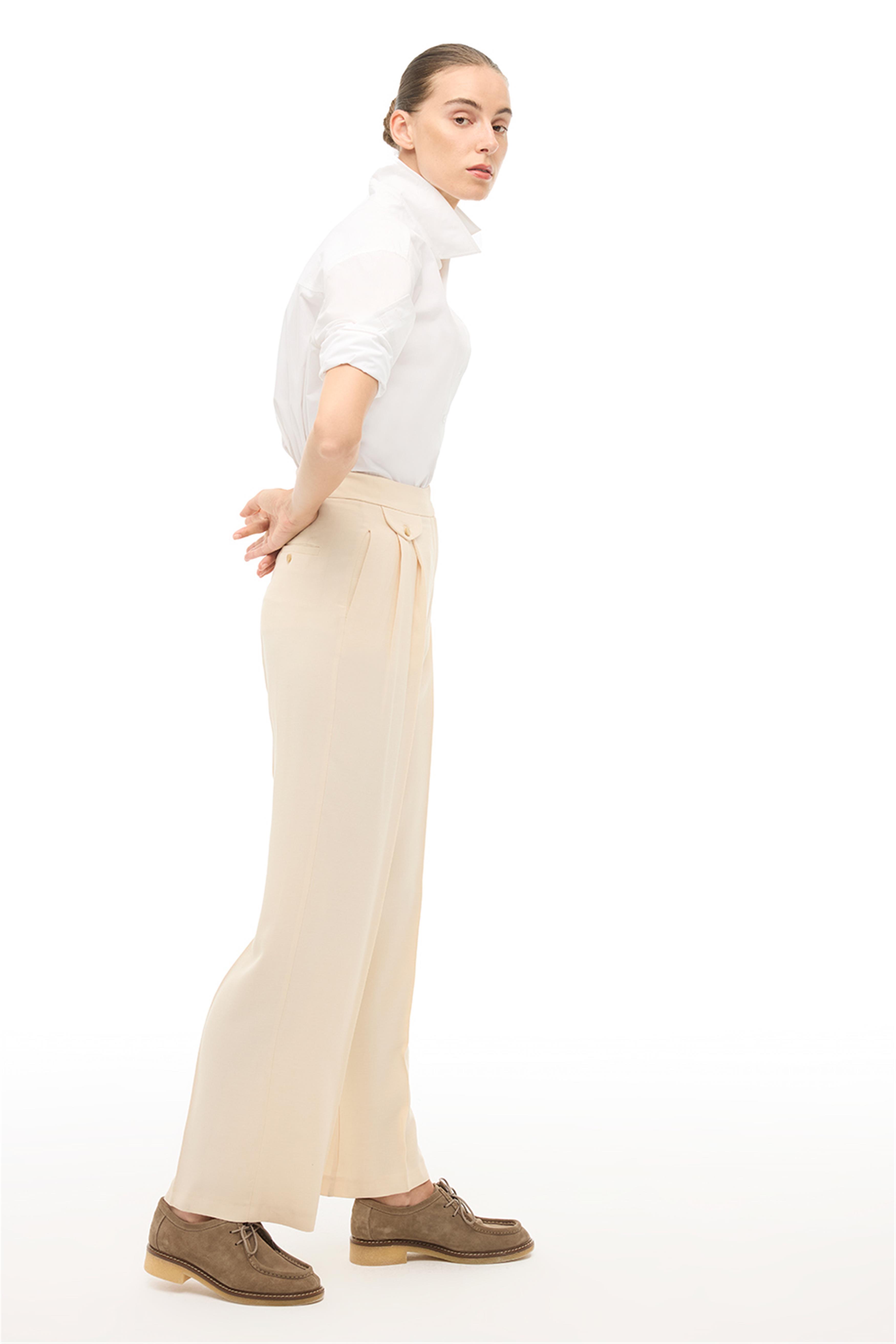 Bej Yüksek Bel Geniş Paça Pantolon