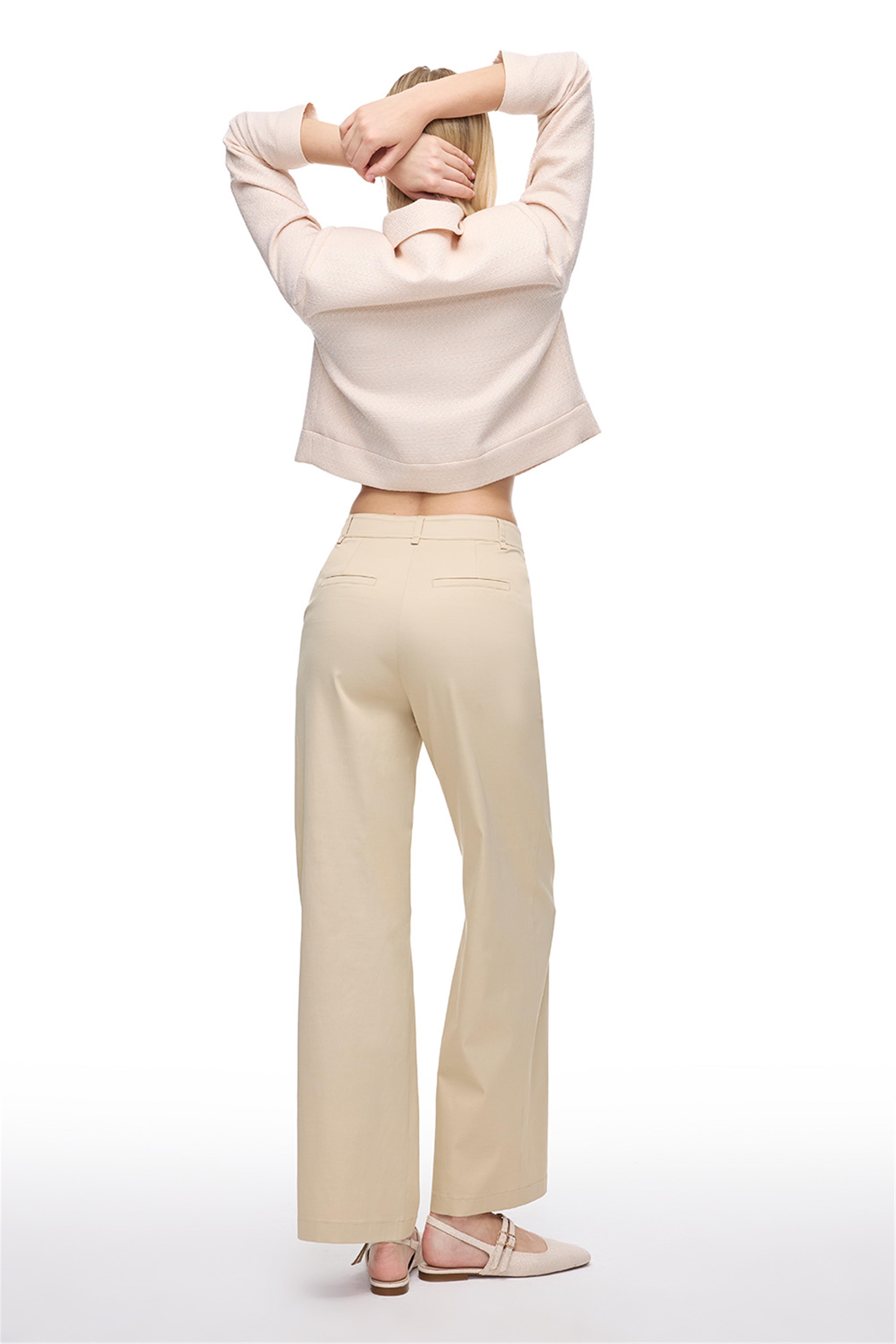 Bej Yüksek Bel Geniş Paça Pantolon