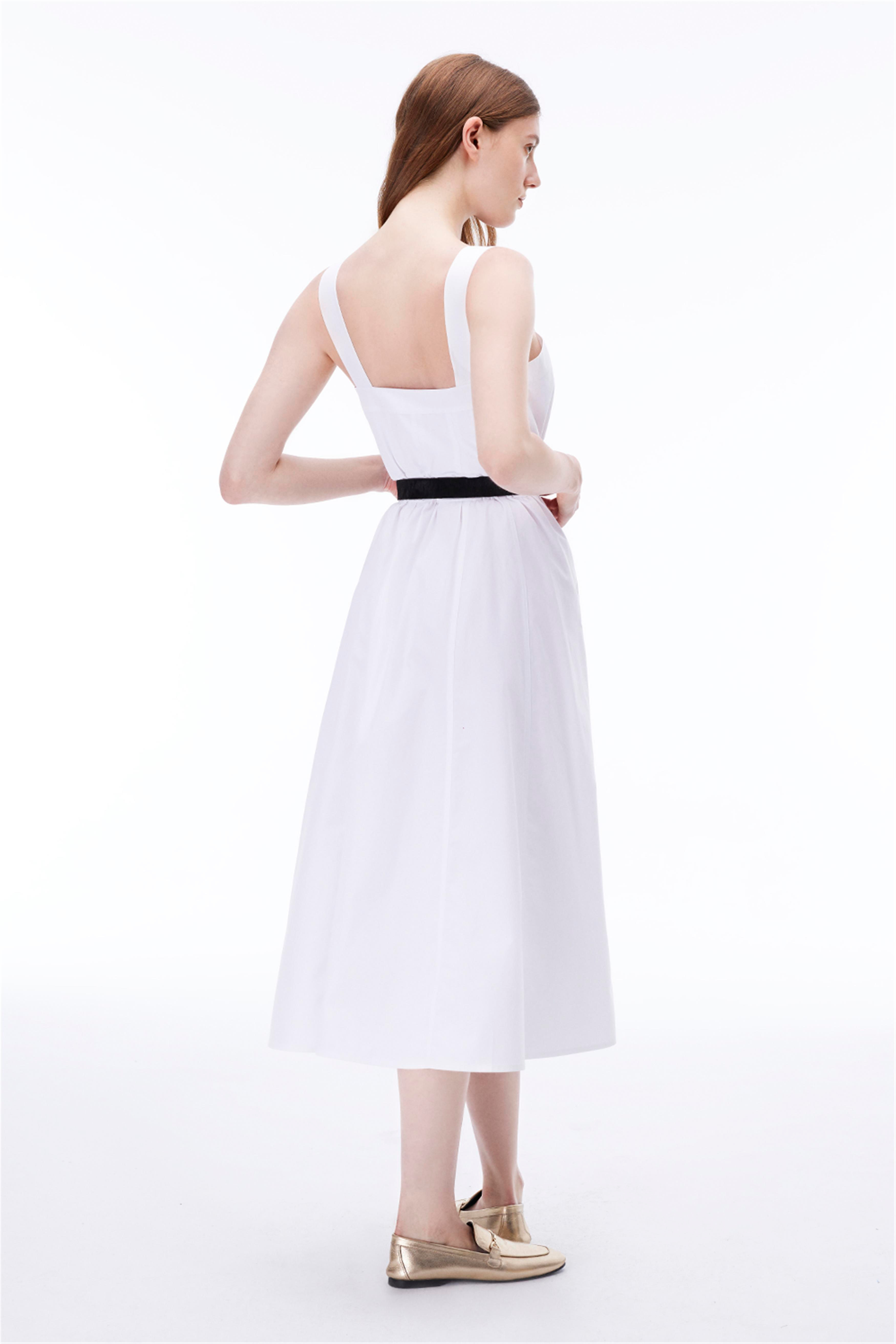 Beyaz %100 Pamuk Askılı Midi Elbise