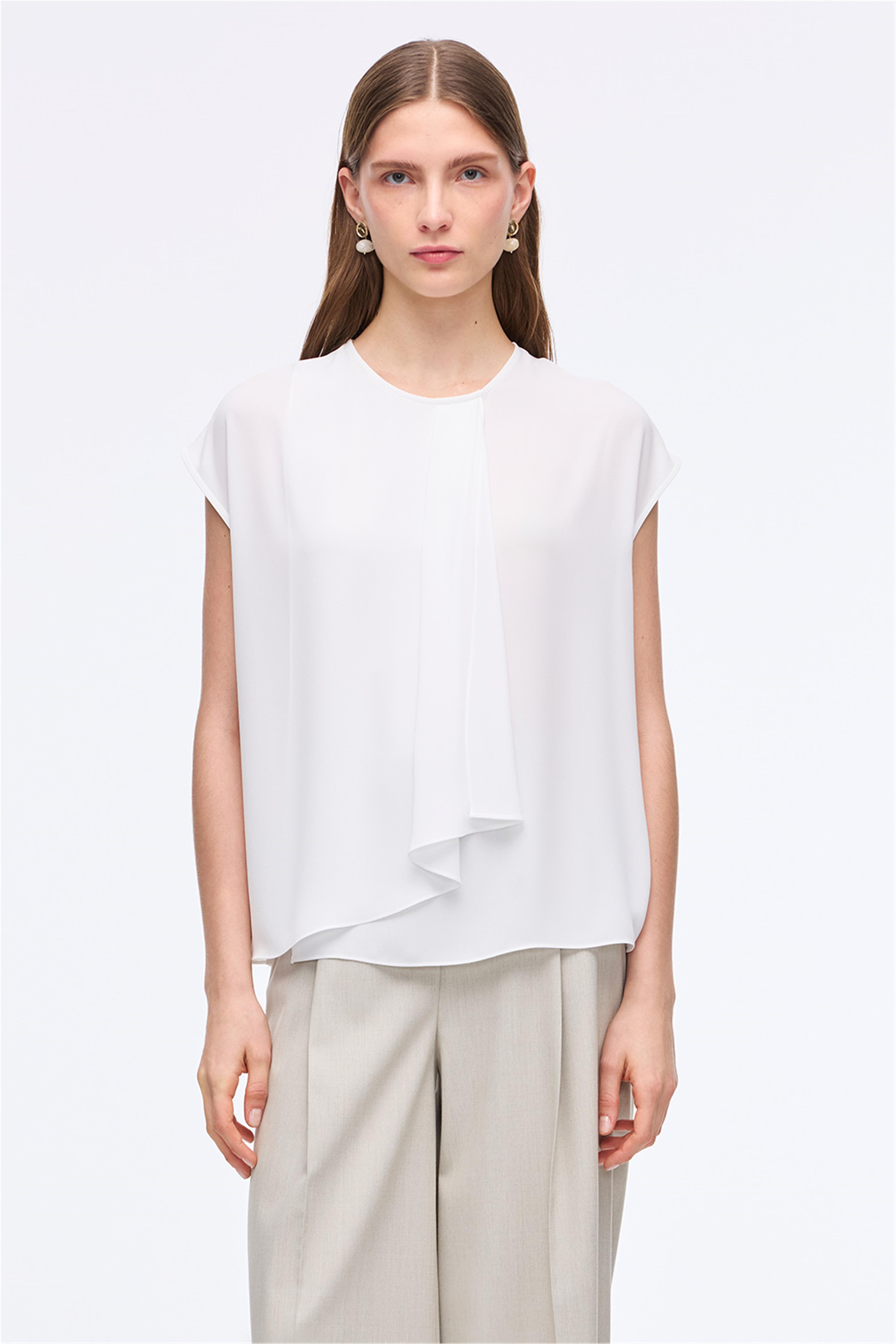 Beyaz Ametist Rahat Kalıp Bisiklet Yaka Bluz