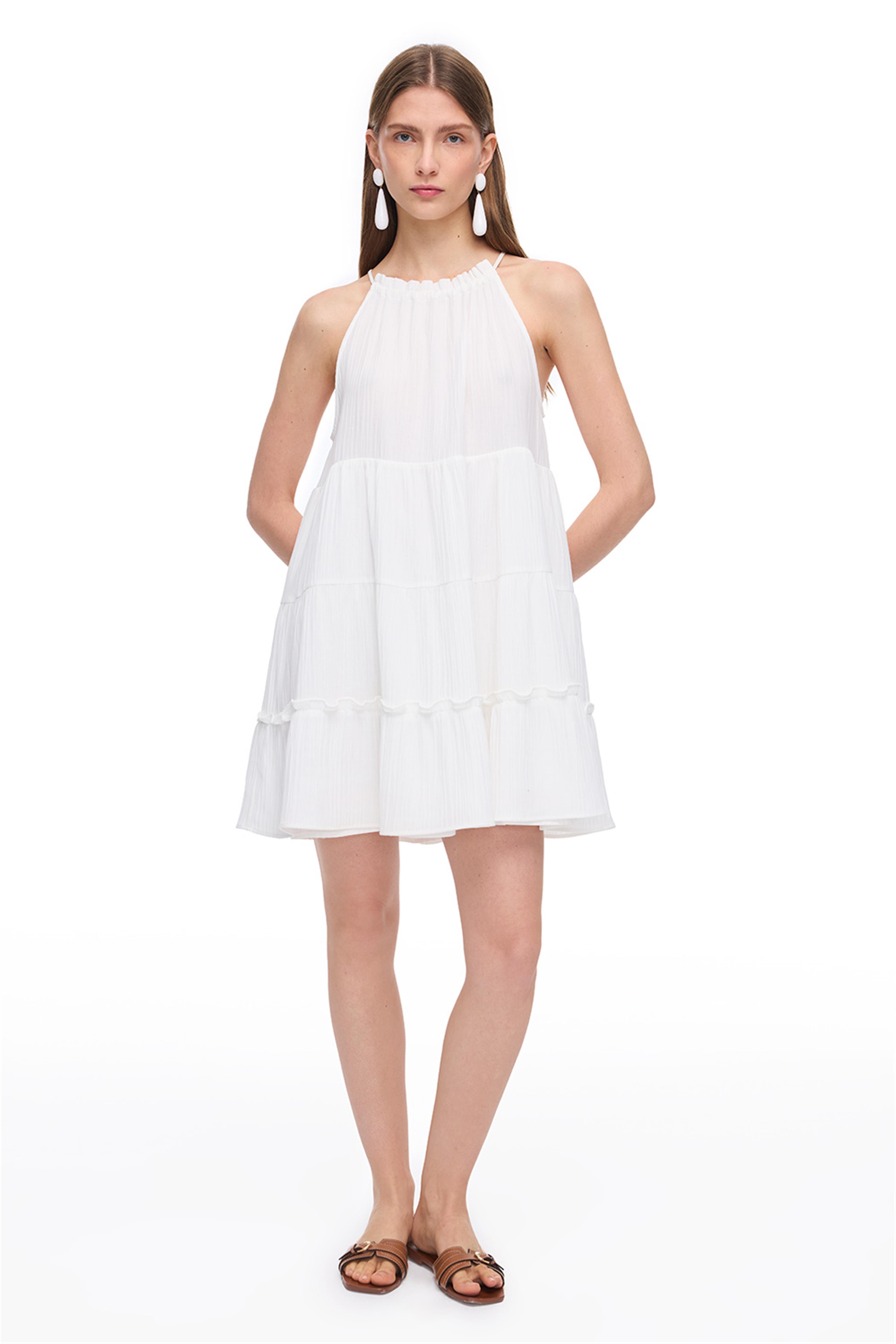 Beyaz Askılı Mini Günlük Elbise