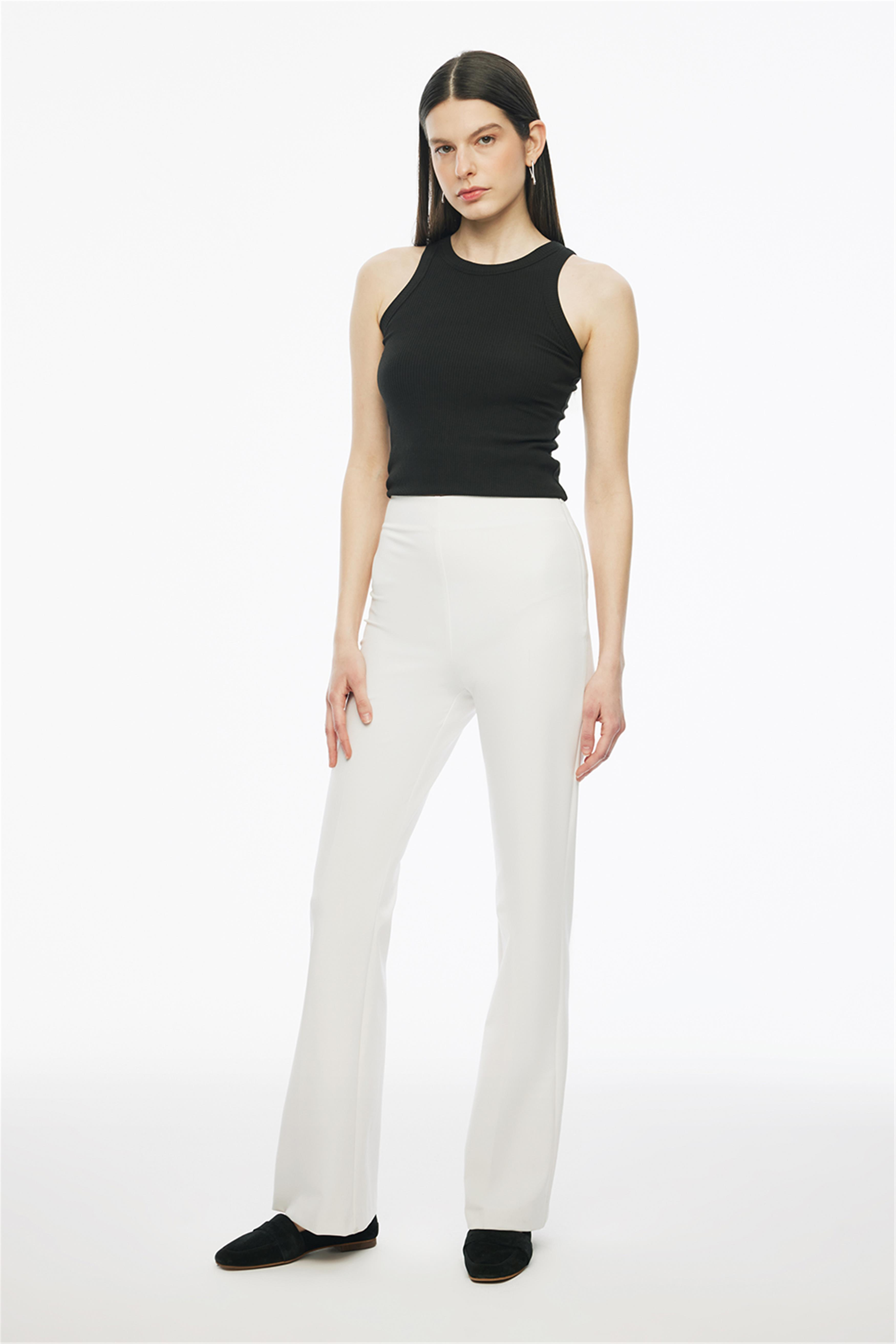 Beyaz Brams Regular Fit Yüksek Bel Pantolon